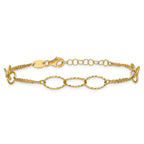 14K Polished Dia-cut  2-Strand Oval Links w/1in ext. Bracelet