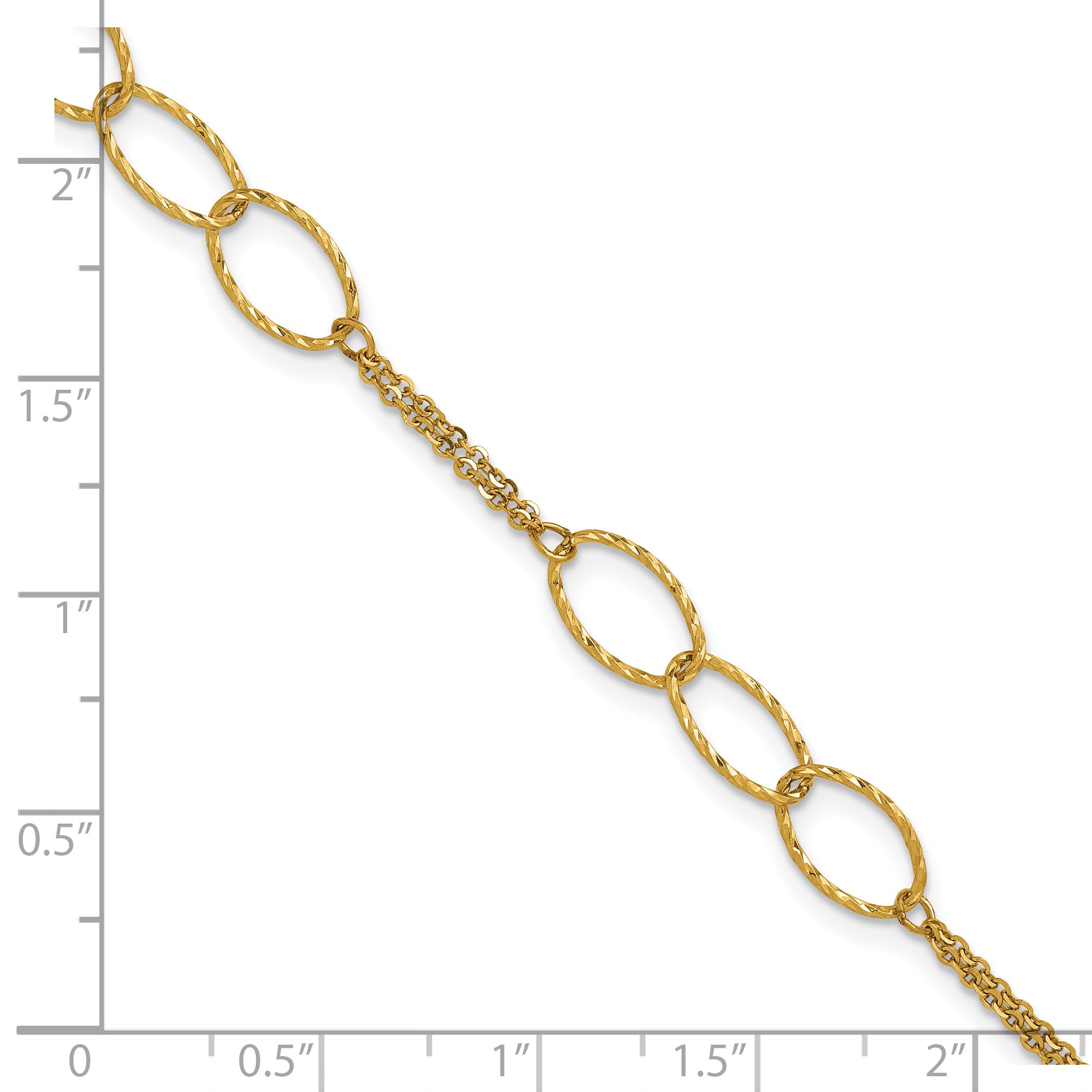 14K Polished Dia-cut  2-Strand Oval Links w/1in ext. Bracelet