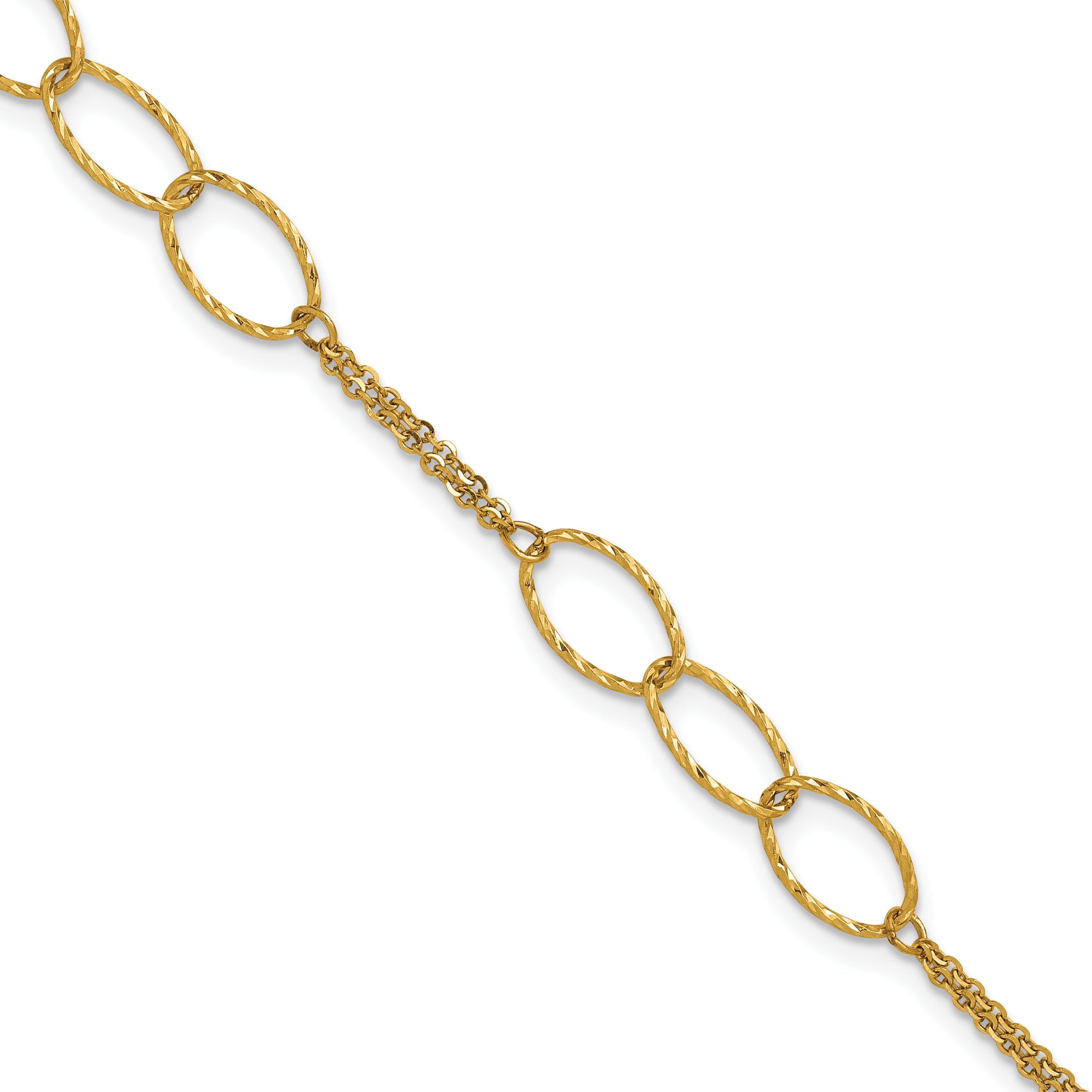14K Polished Dia-cut  2-Strand Oval Links w/1in ext. Bracelet
