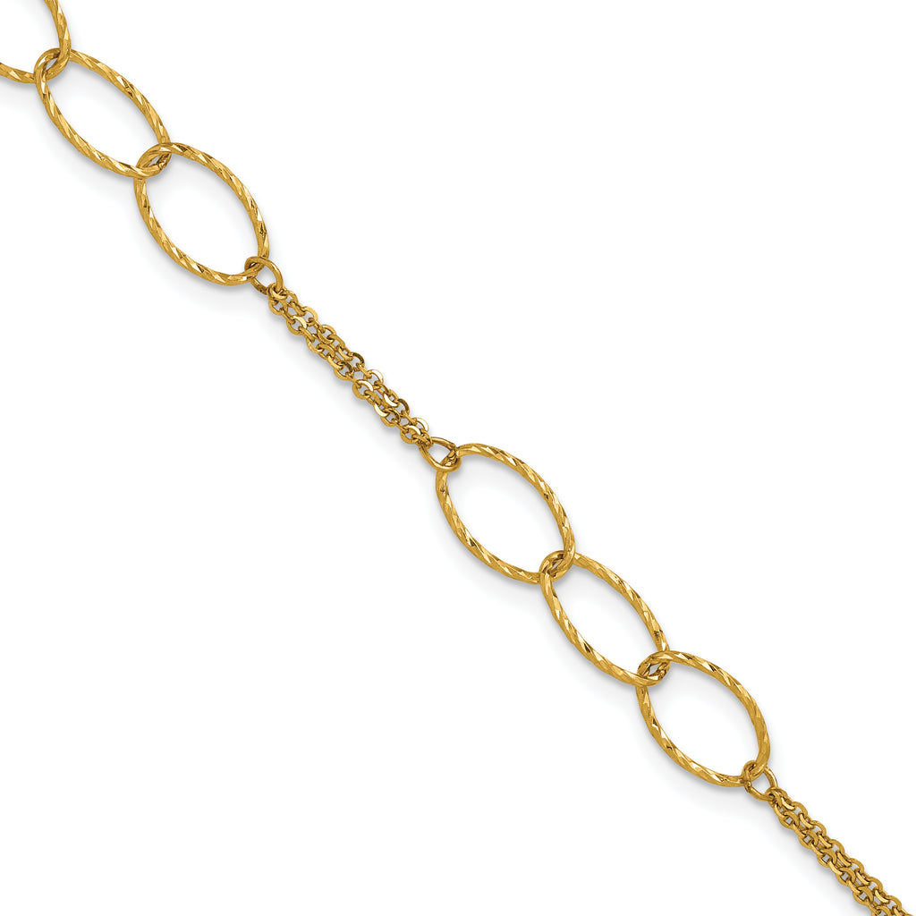 14K Polished Dia-cut  2-Strand Oval Links w/1in ext. Bracelet