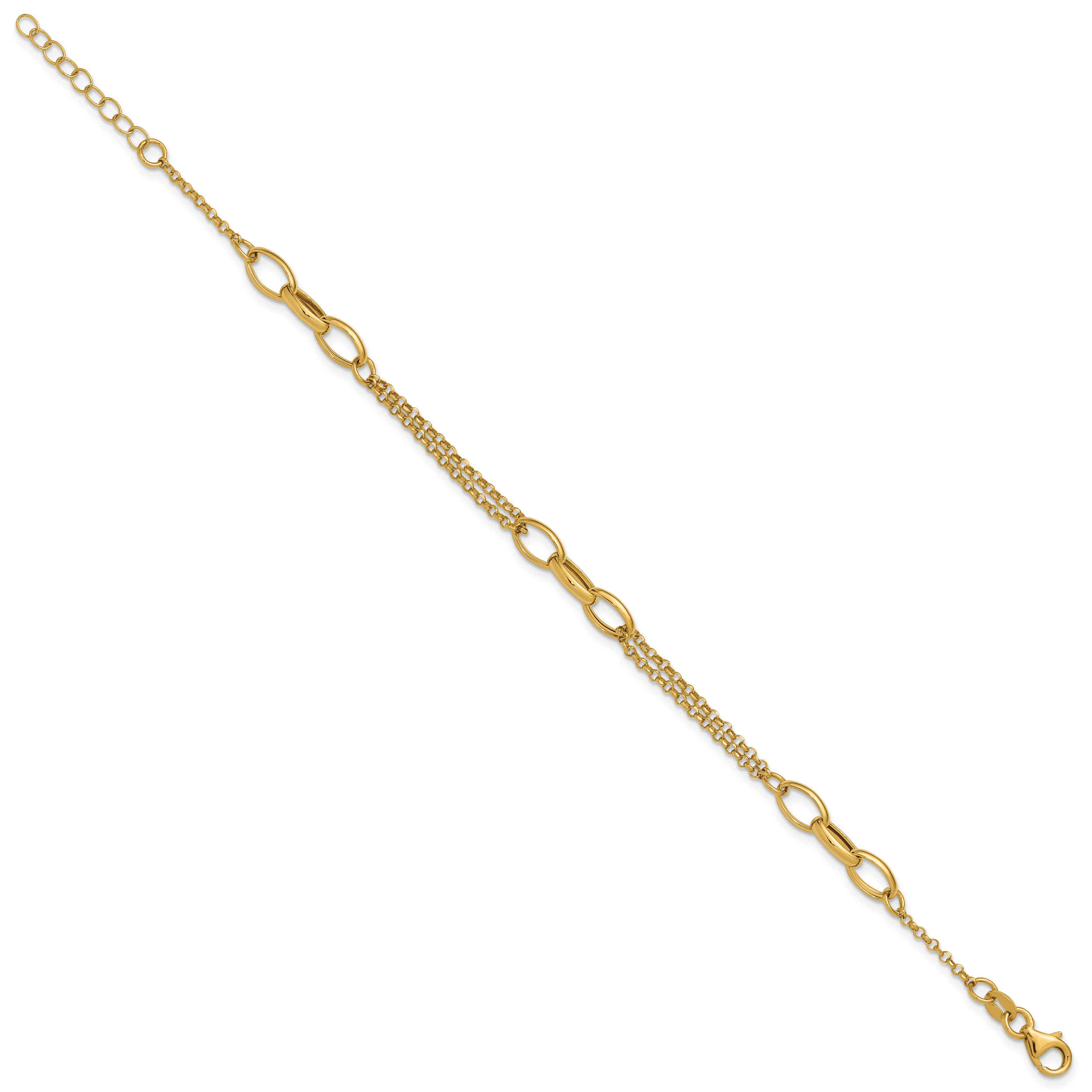 14K Polished Fancy 2-Strand Oval Links w/1in ext. Bracelet Secondary image