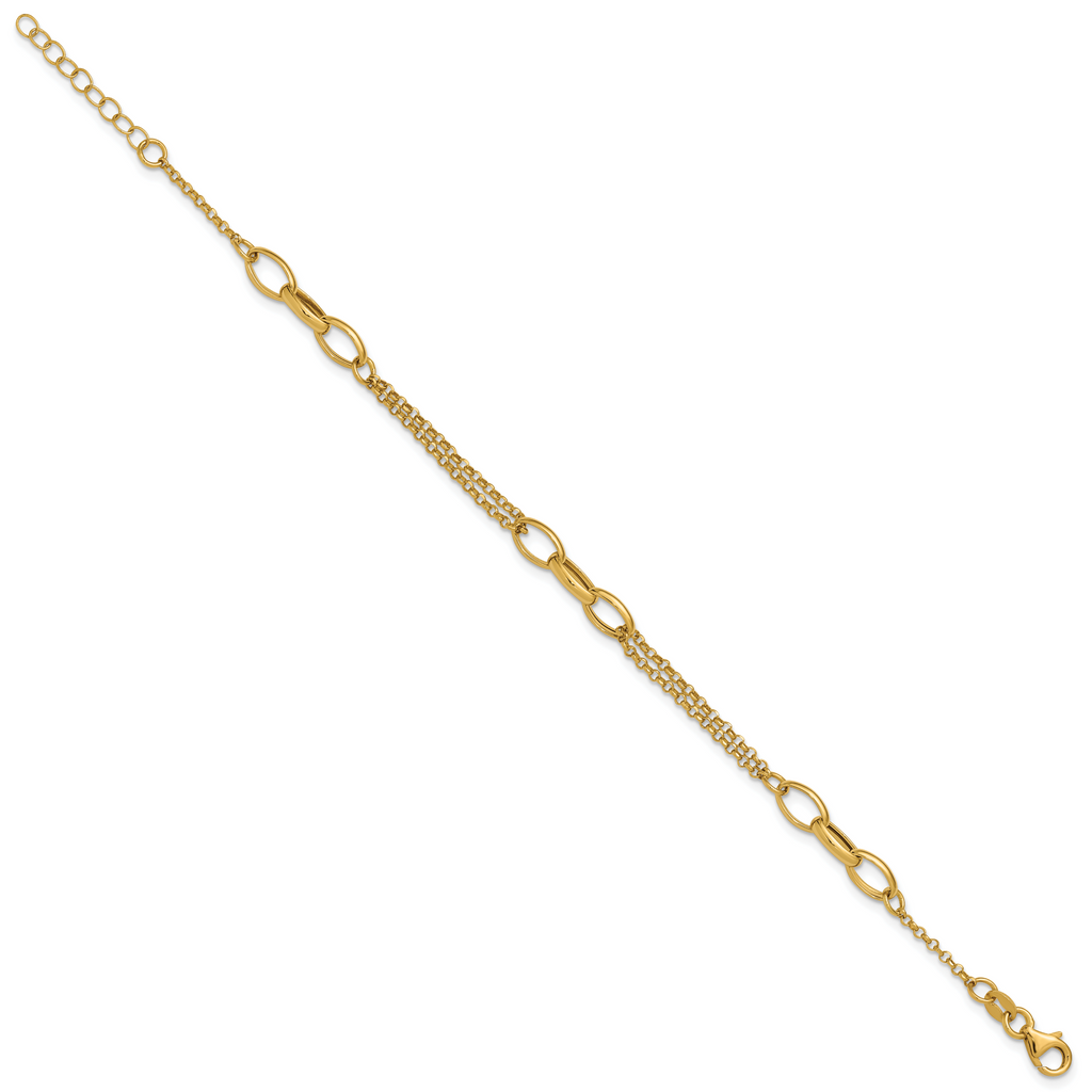 14K Polished Fancy 2-Strand Oval Links w/1in ext. Bracelet
