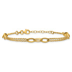 14K Polished Fancy 2-Strand Oval Links w/1in ext. Bracelet
