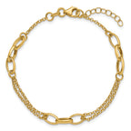 14K Polished Fancy 2-Strand Oval Links w/1in ext. Bracelet