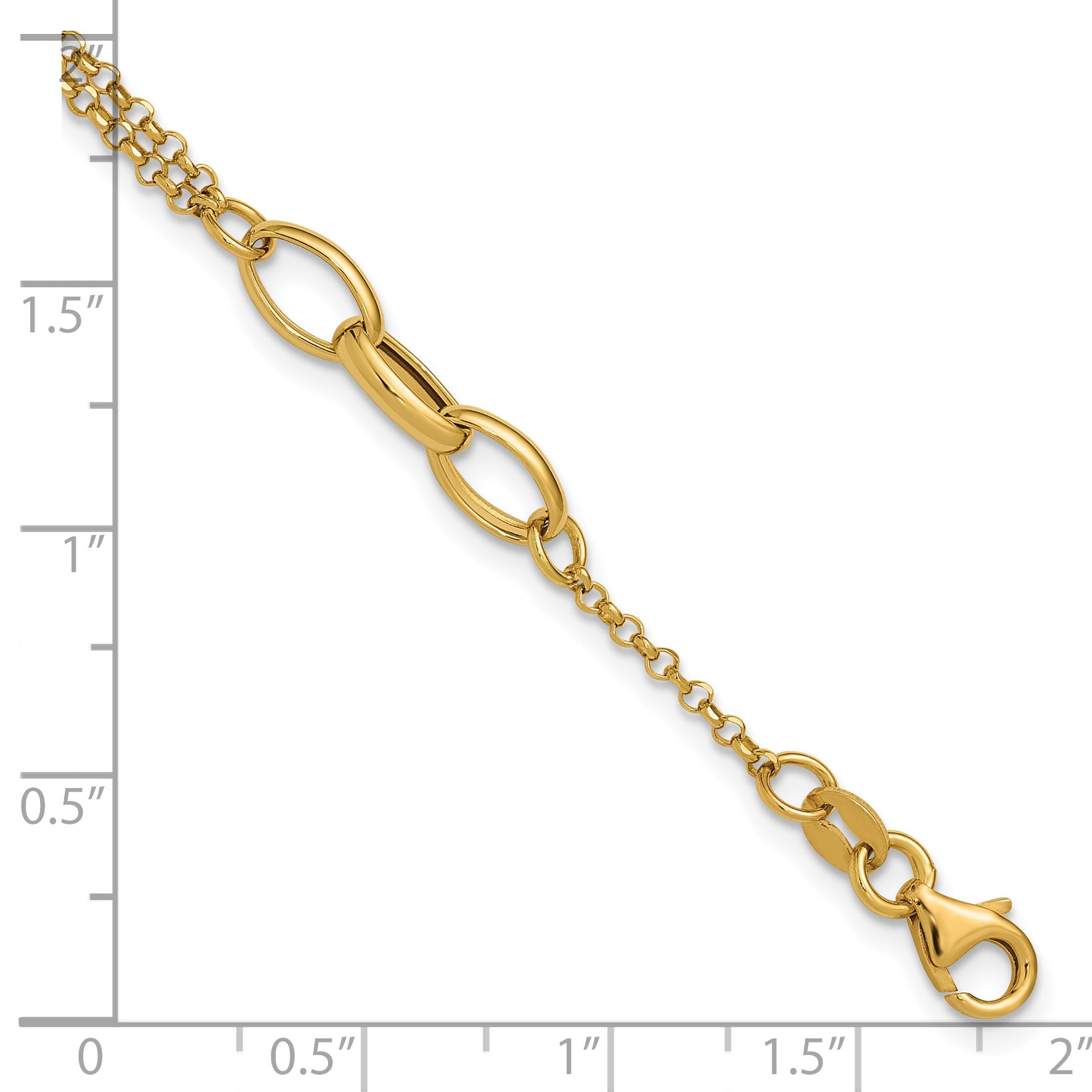14K Polished Fancy 2-Strand Oval Links w/1in ext. Bracelet