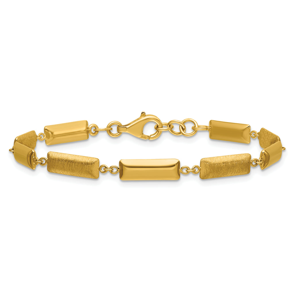 14K Polished and Brushed Fancy Bar Links w/.5in ext. Bracelet