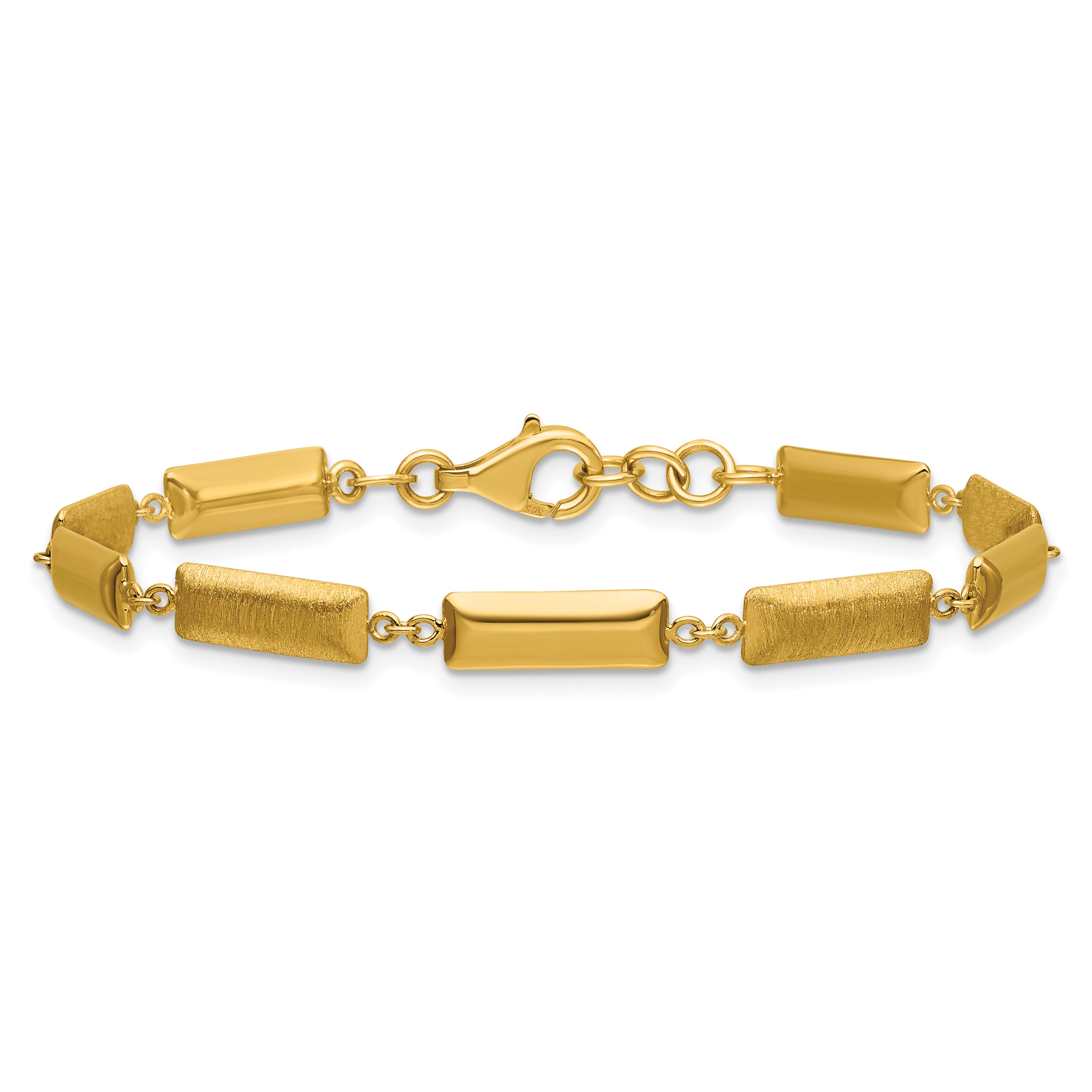 14K Polished and Brushed Fancy Bar Links w/.5in ext. Bracelet
