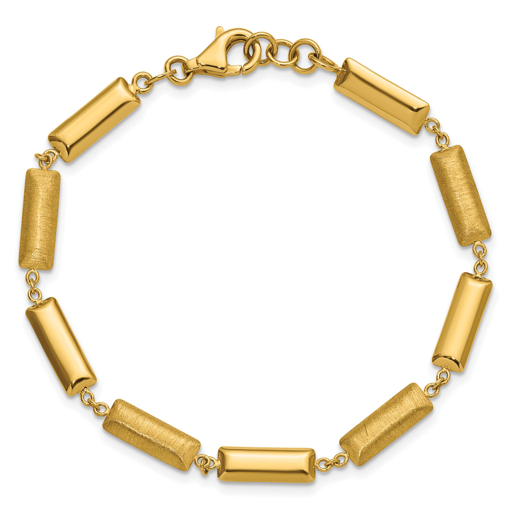 14K Polished and Brushed Fancy Bar Links w/.5in ext. Bracelet