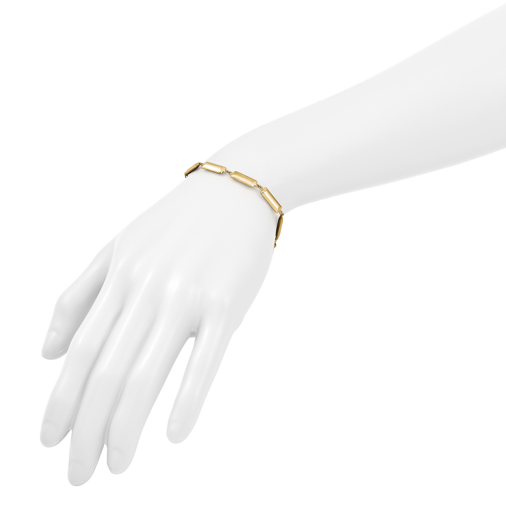 14K Polished and Brushed Fancy Bar Links w/.5in ext. Bracelet