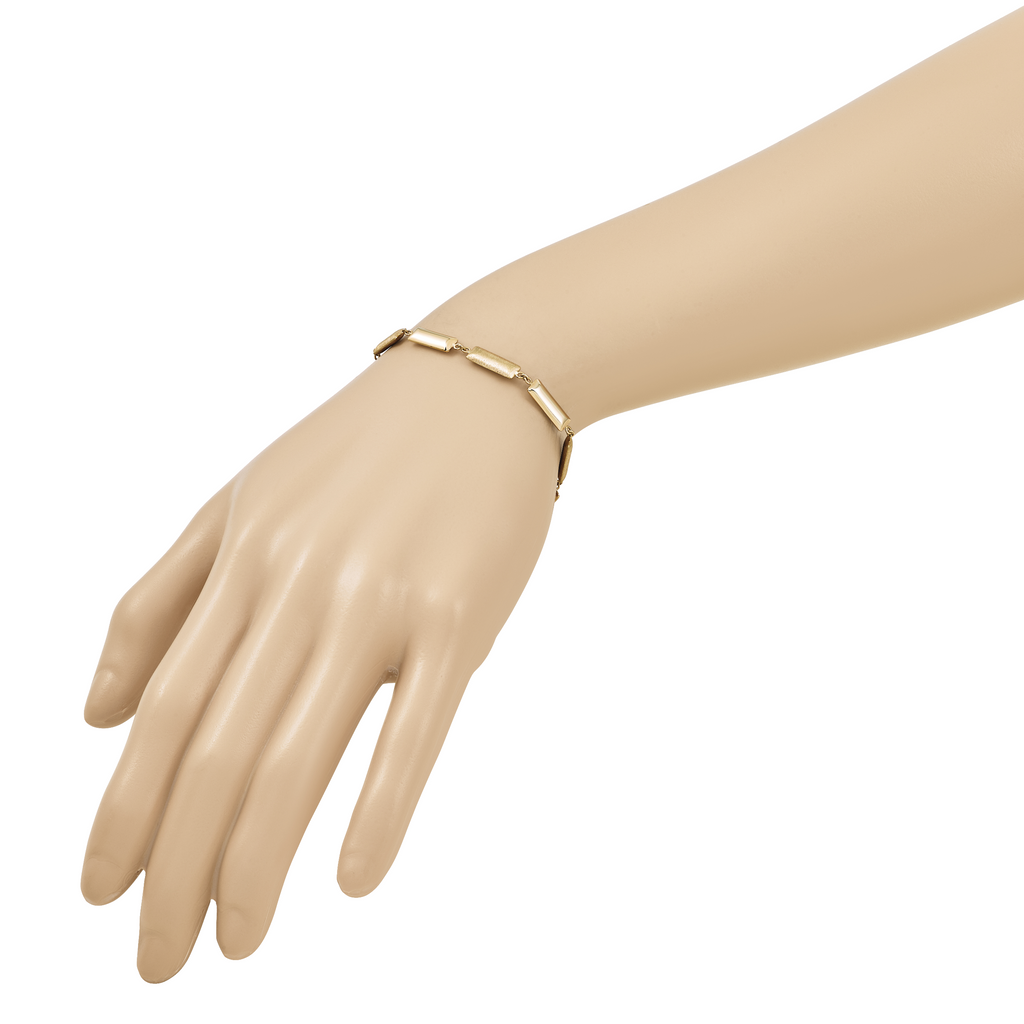 14K Polished and Brushed Fancy Bar Links w/.5in ext. Bracelet