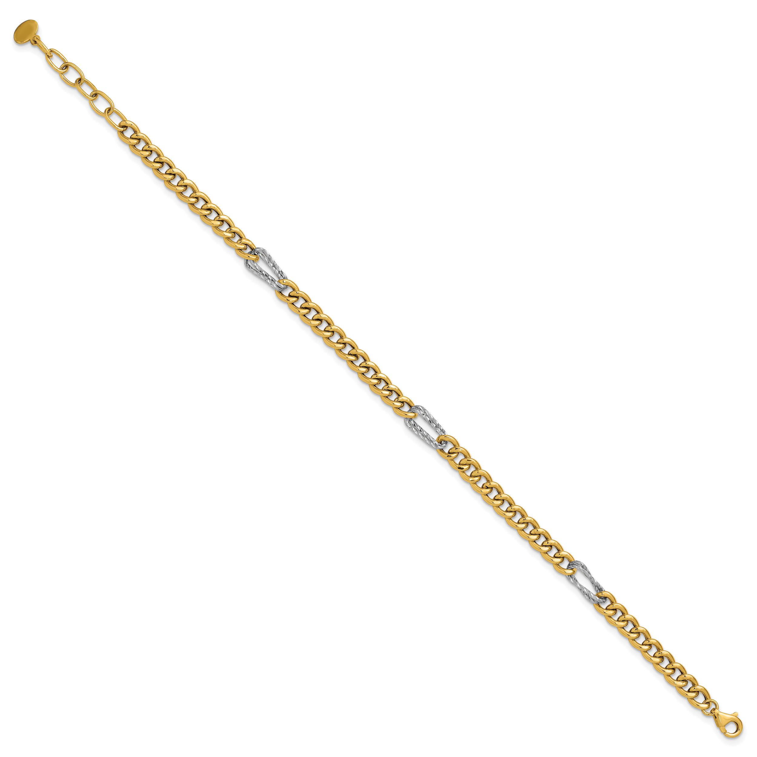 14K Two-tone Polished / DC Fancy Link w/1in ext. Bracelet Secondary image