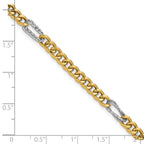 14K Two-tone Polished / DC Fancy Link w/1in ext. Bracelet