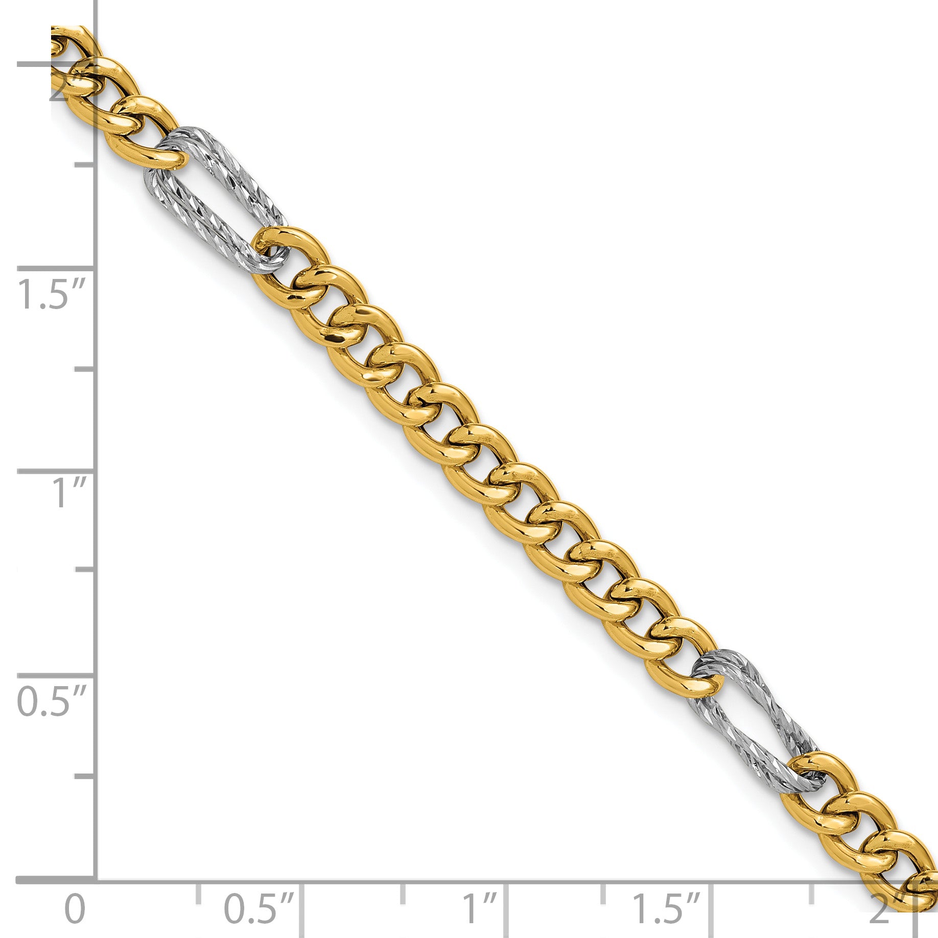 14K Two-tone Polished / DC Fancy Link w/1in ext. Bracelet