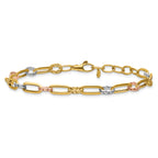 14K Tri-color Polished / DC Fancy Link w/1in ext. Bracelet
