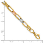 14K Tri-color Polished / DC Fancy Link w/1in ext. Bracelet