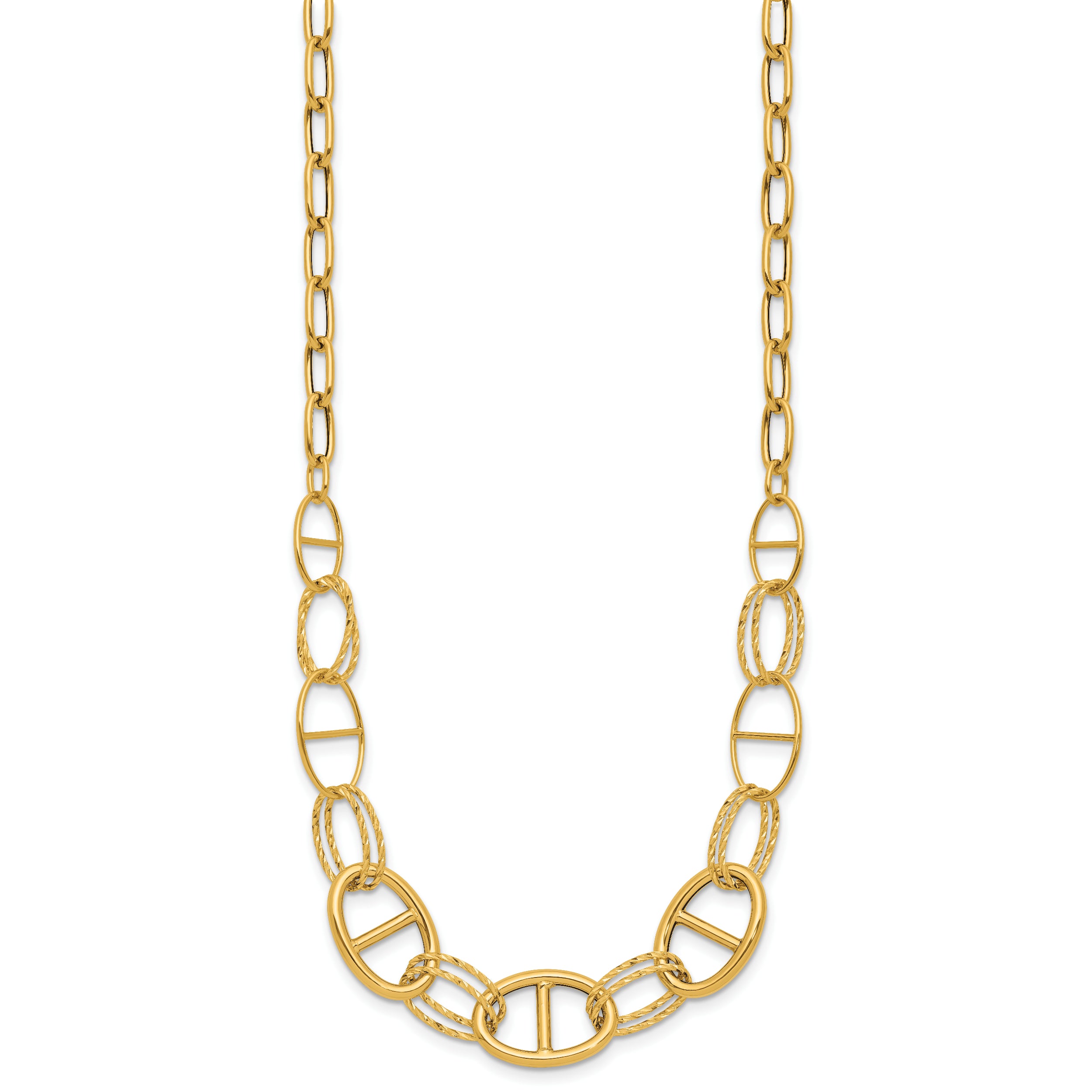 14K Polished and Diamond cut Fancy Link Necklace
