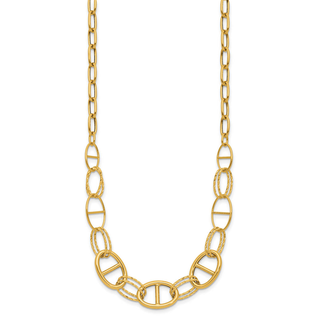 14K Polished and Diamond cut Fancy Link Necklace