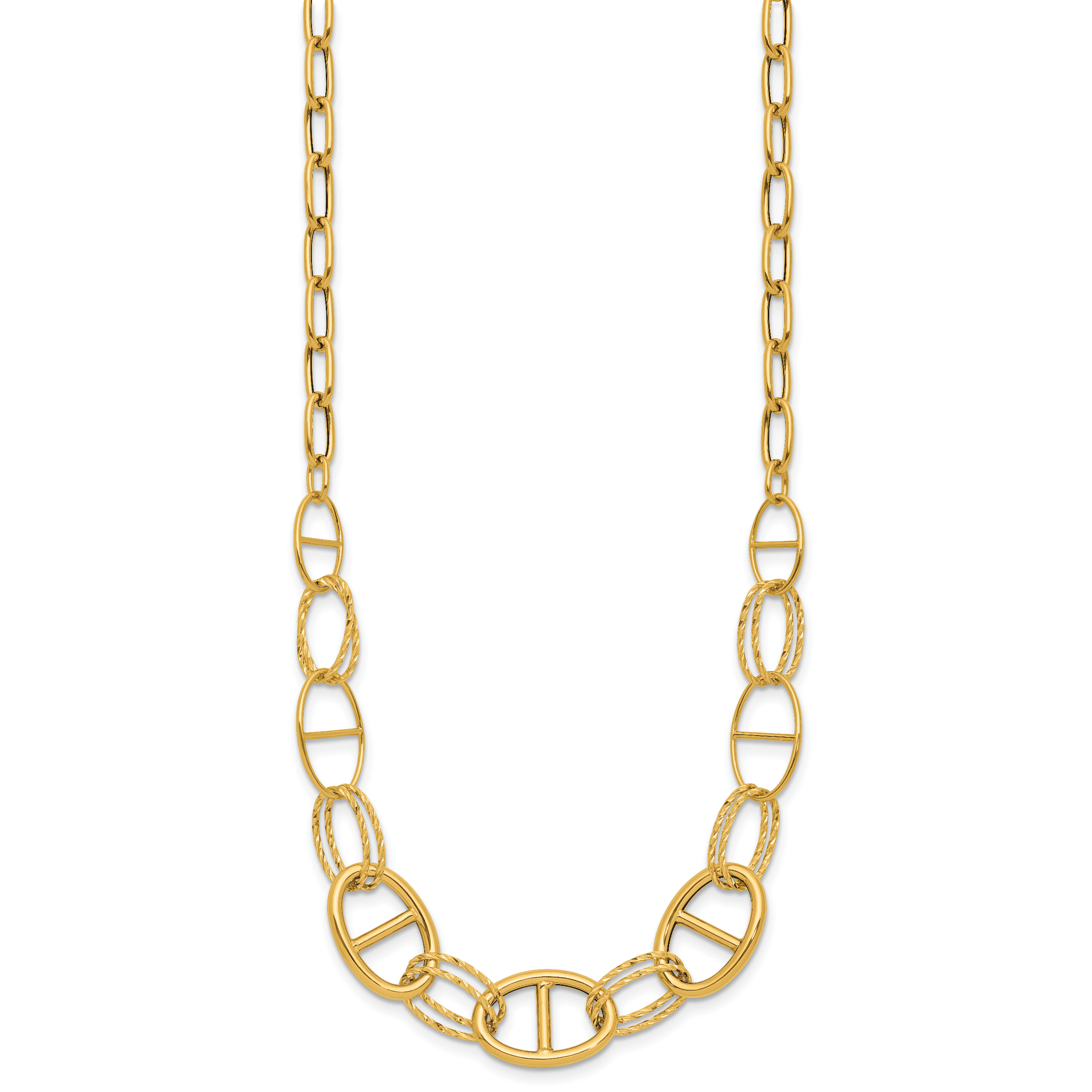 14K Polished and Diamond cut Fancy Link Necklace