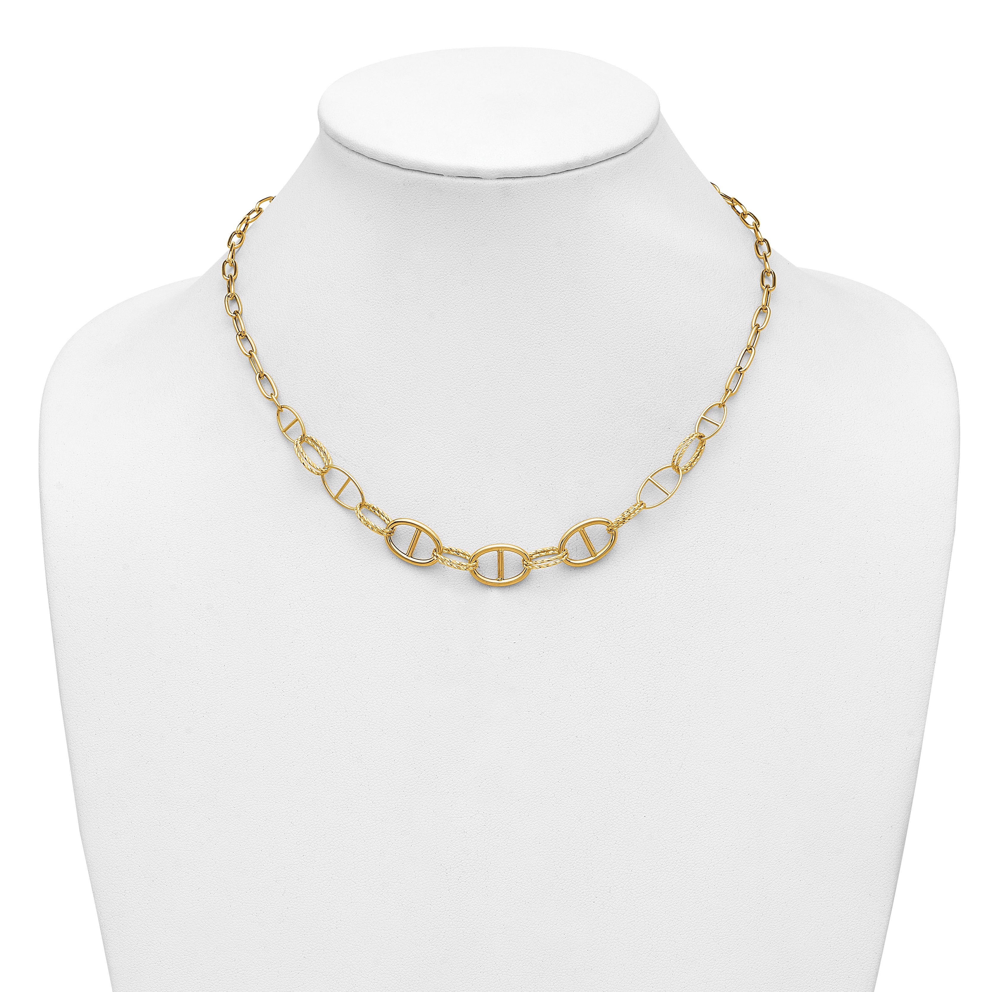 14K Polished and Diamond cut Fancy Link Necklace
