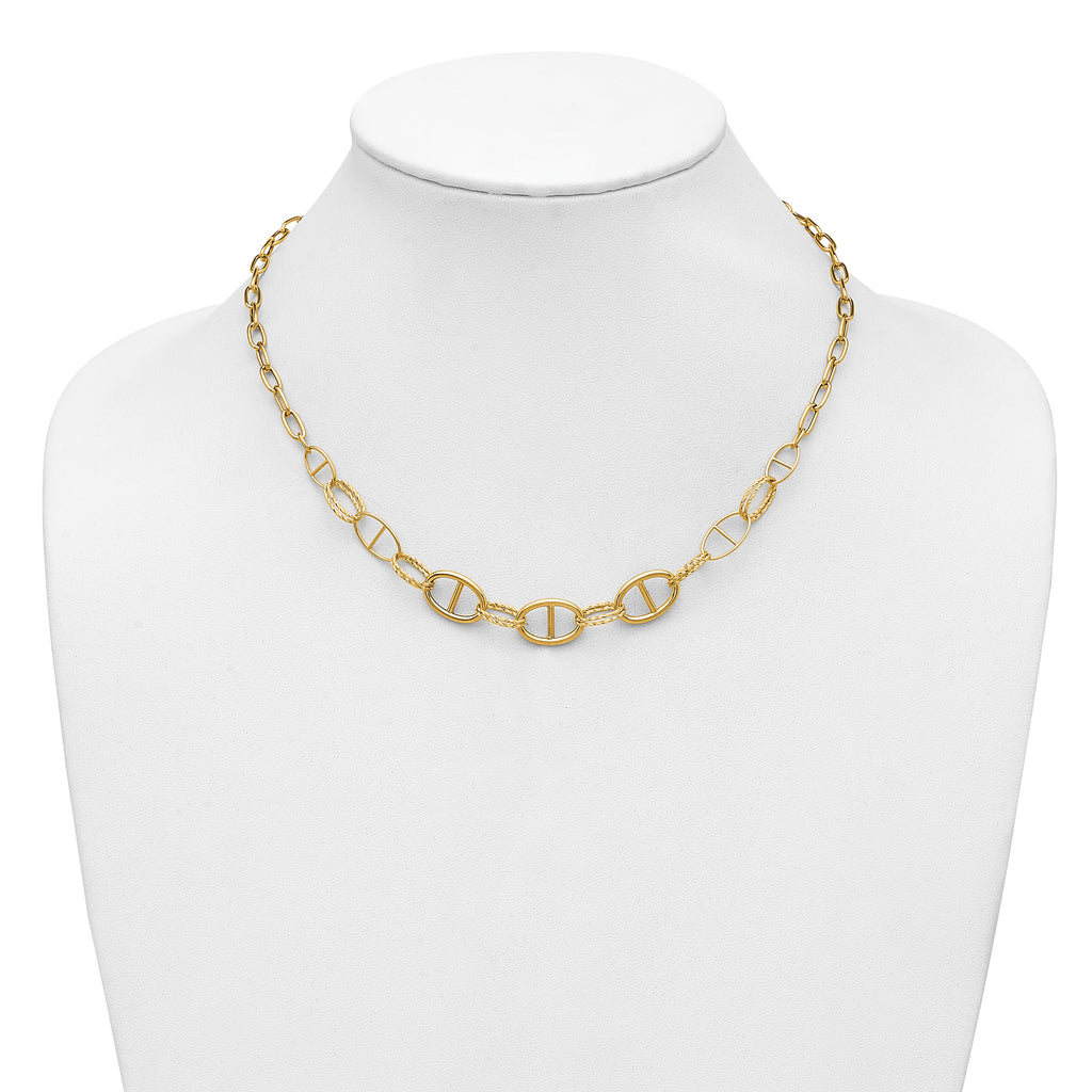 14K Polished and Diamond cut Fancy Link Necklace