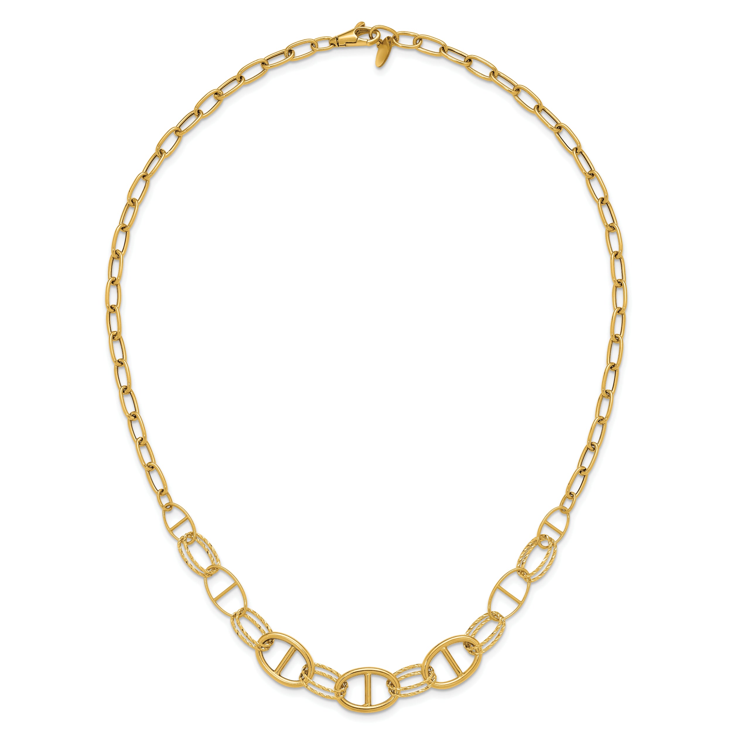 14K Polished and Diamond cut Fancy Link Necklace