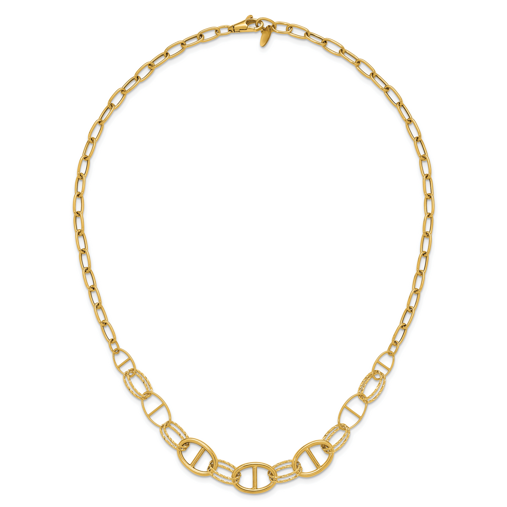 14K Polished and Diamond cut Fancy Link Necklace