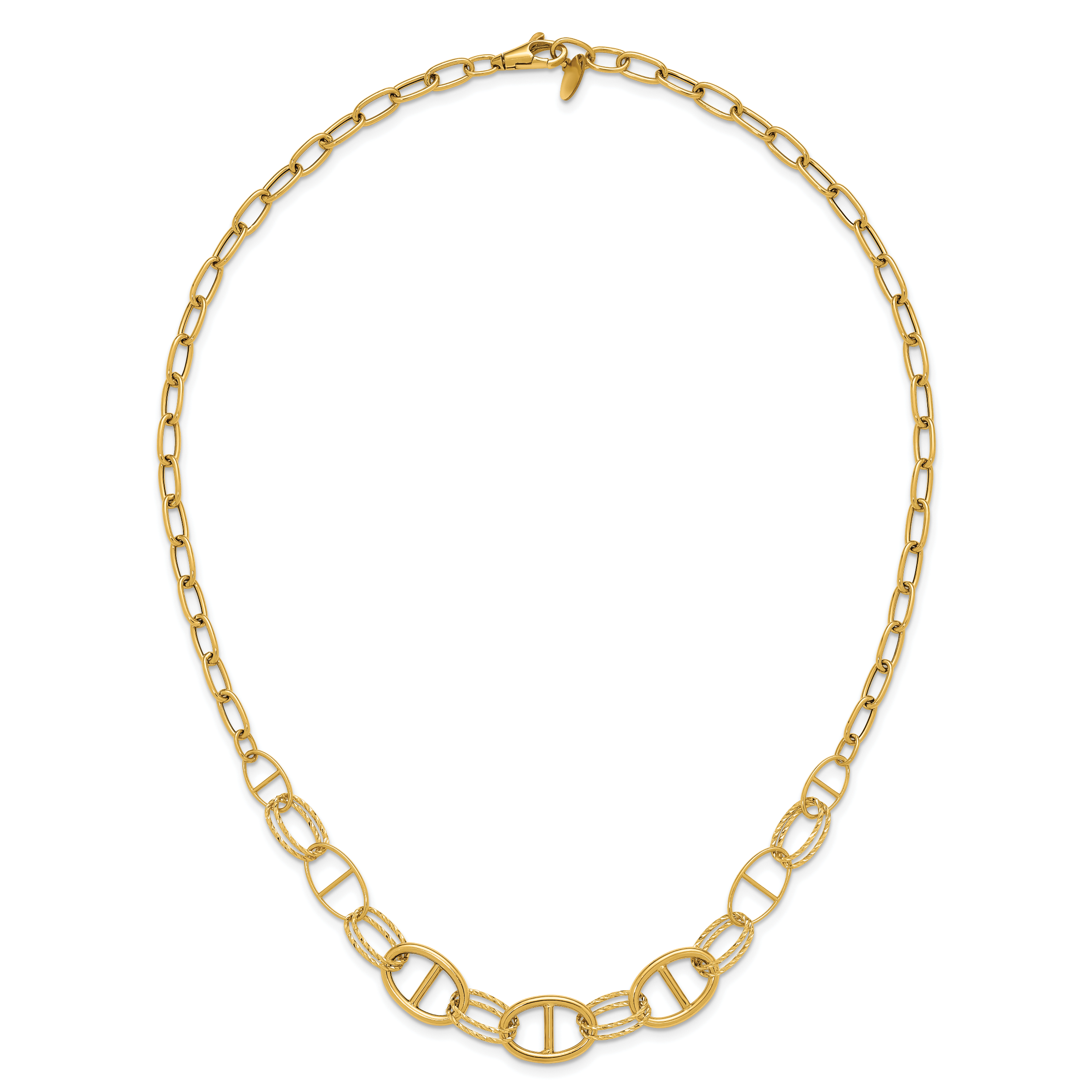 14K Polished and Diamond cut Fancy Link Necklace
