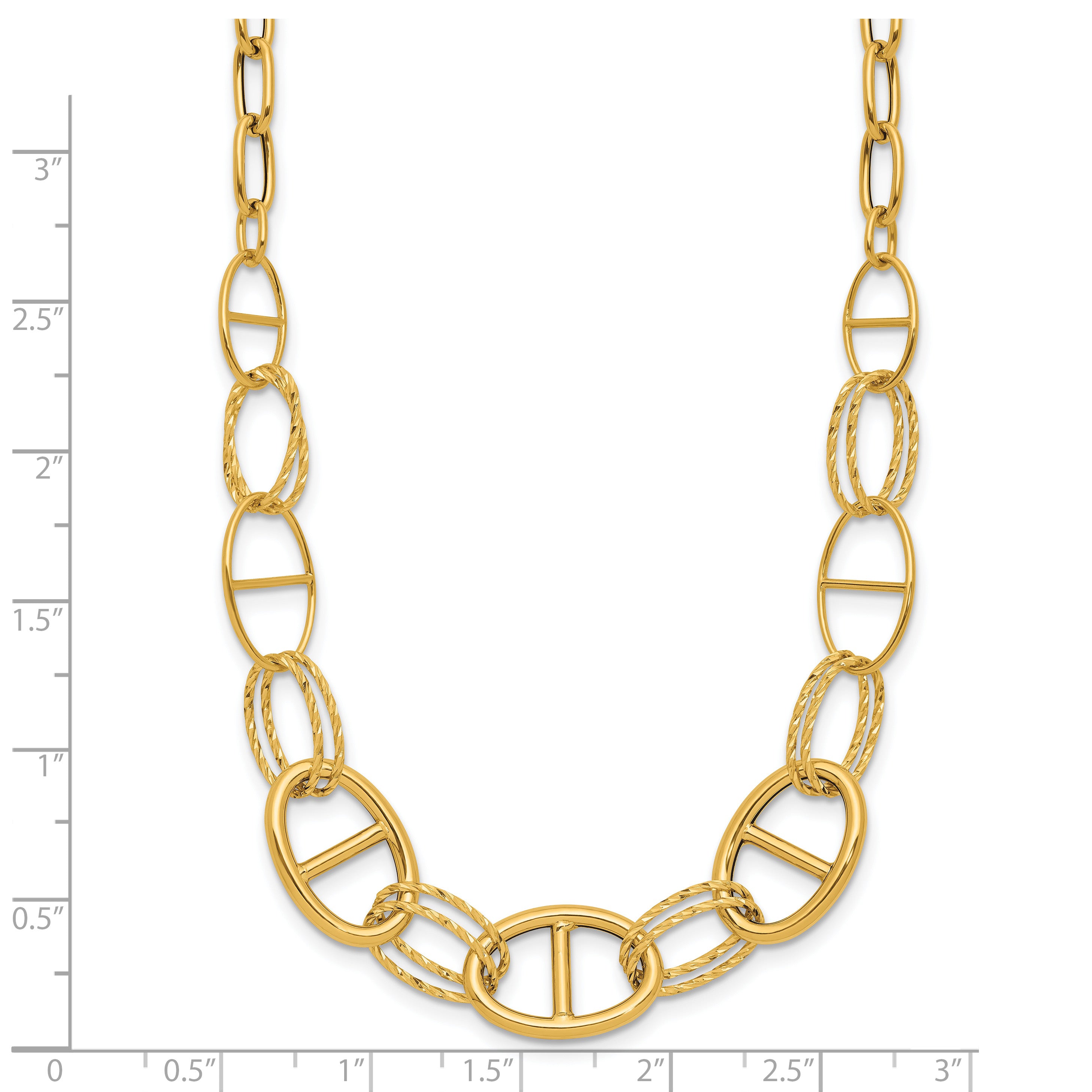 14K Polished and Diamond cut Fancy Link Necklace
