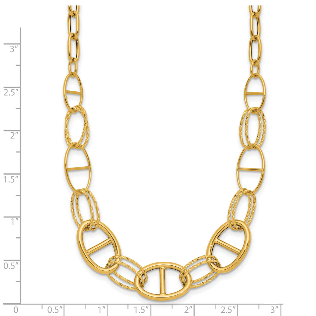 14K Polished and Diamond cut Fancy Link Necklace