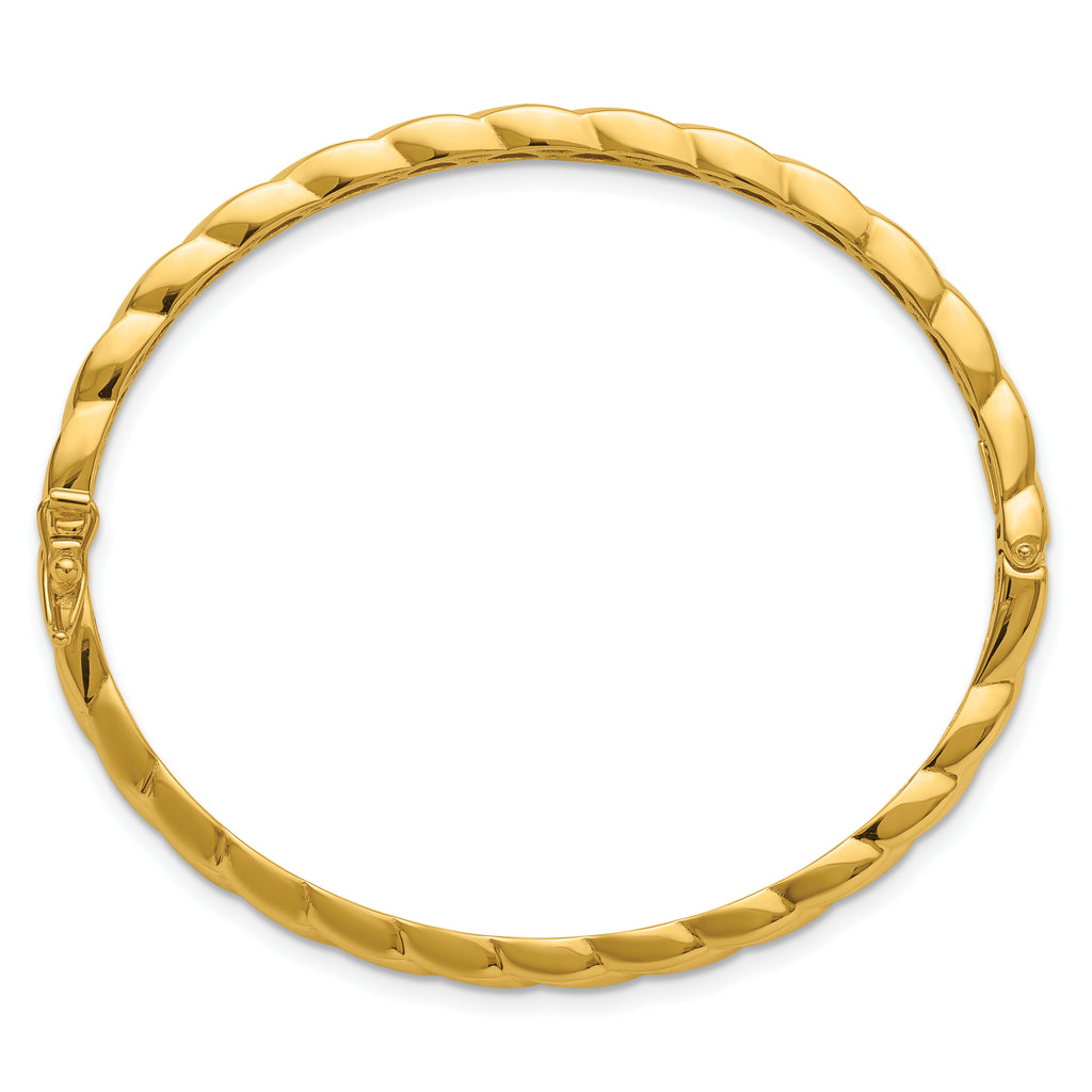 14K Polished Grooved Hinged Bangle