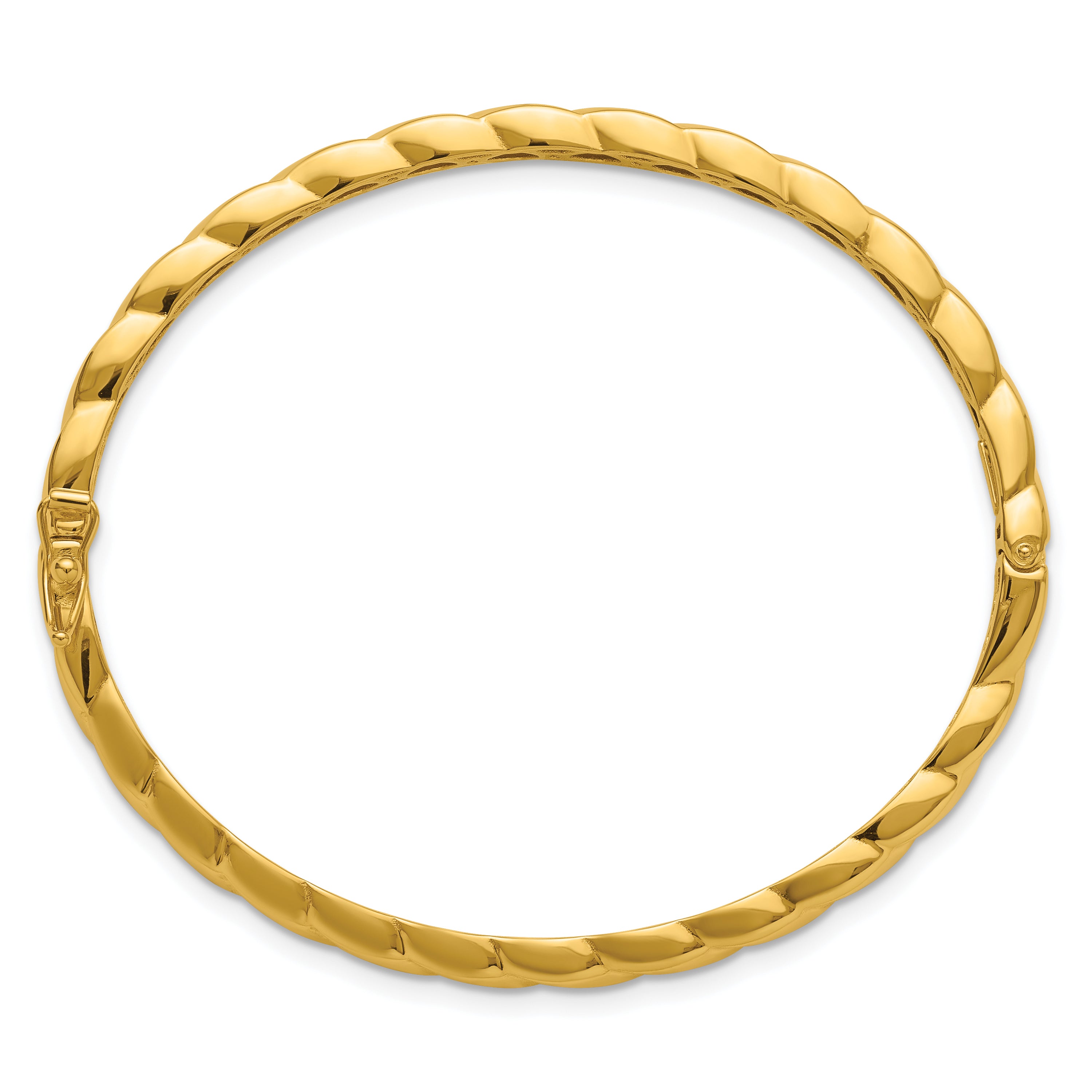 14K Polished Grooved Hinged Bangle