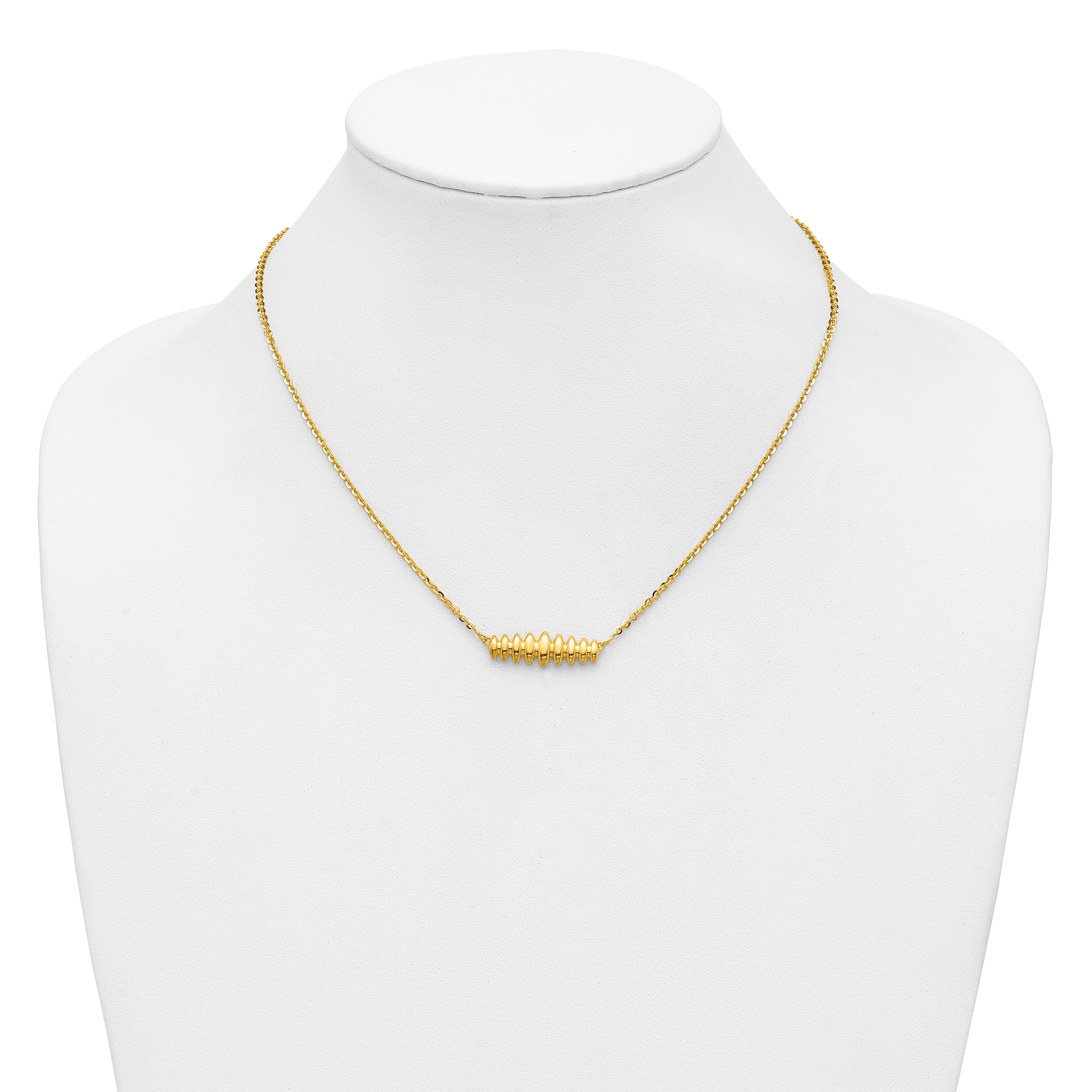 14K Polished Grooved Bar w/1in ext. Necklace