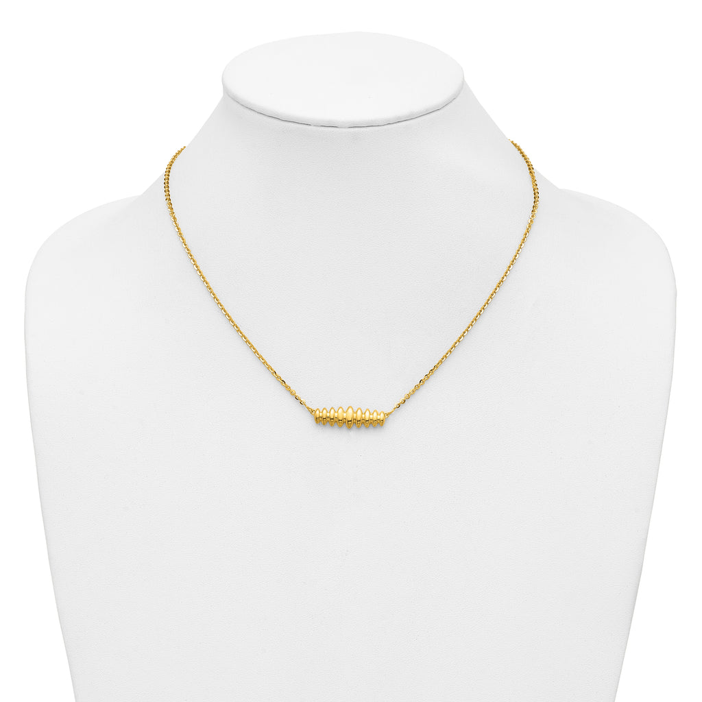 14K Polished Grooved Bar w/1in ext. Necklace