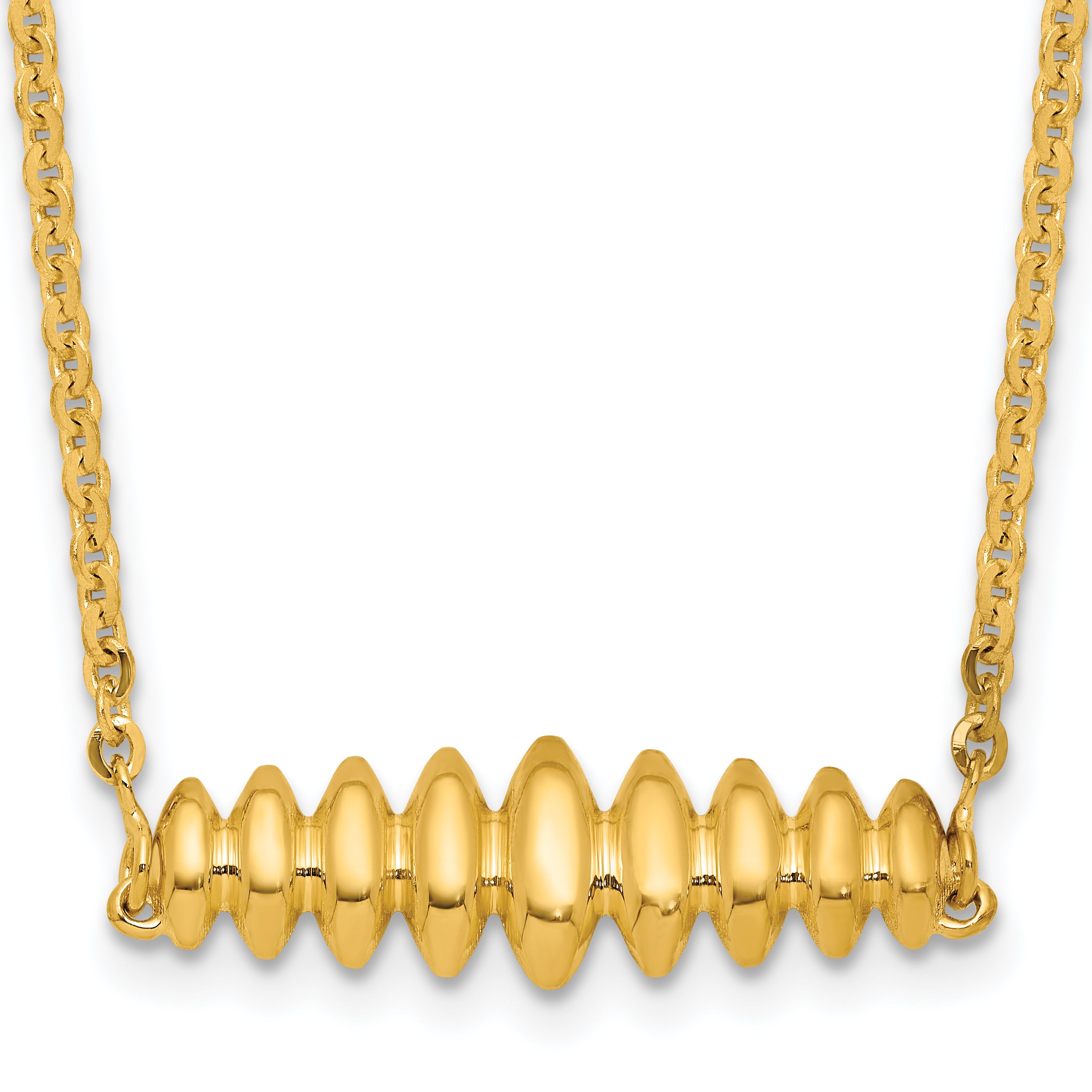 14K Polished Grooved Bar w/1in ext. Necklace