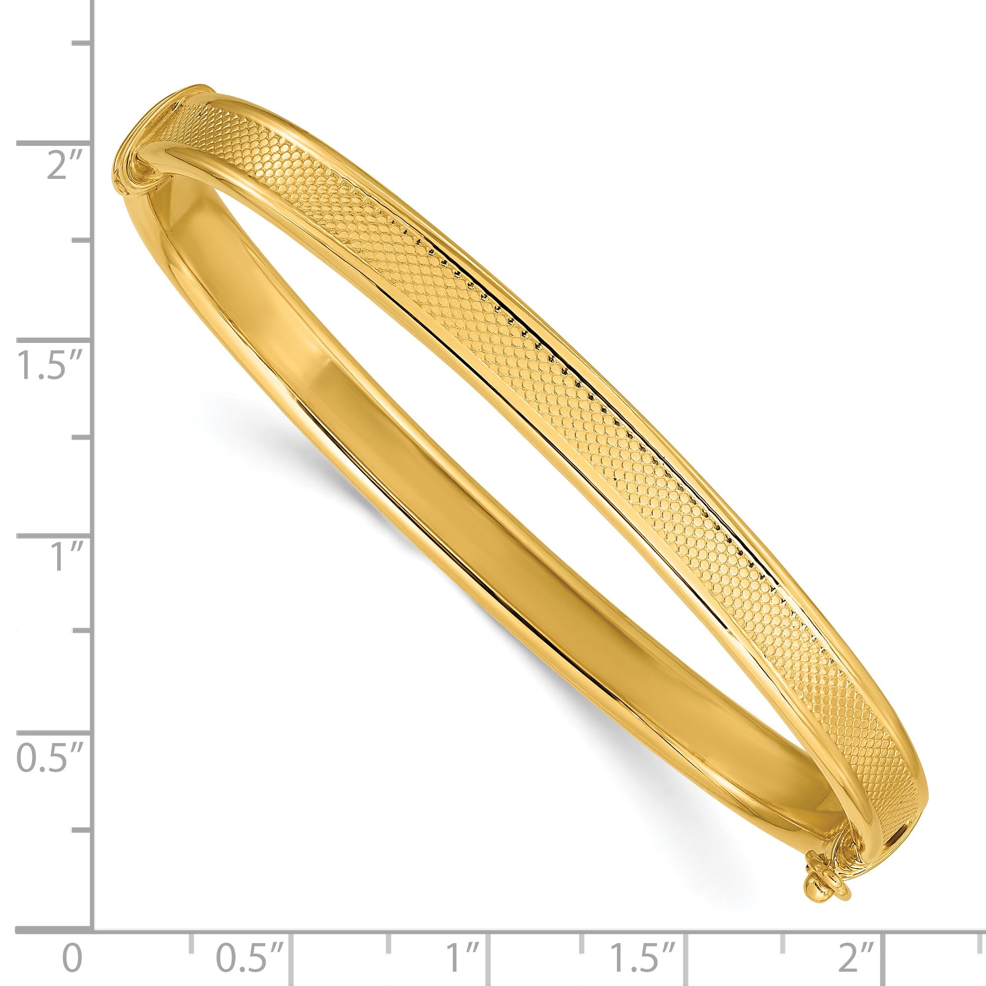 14K Polished and Textured Hinged Bangle