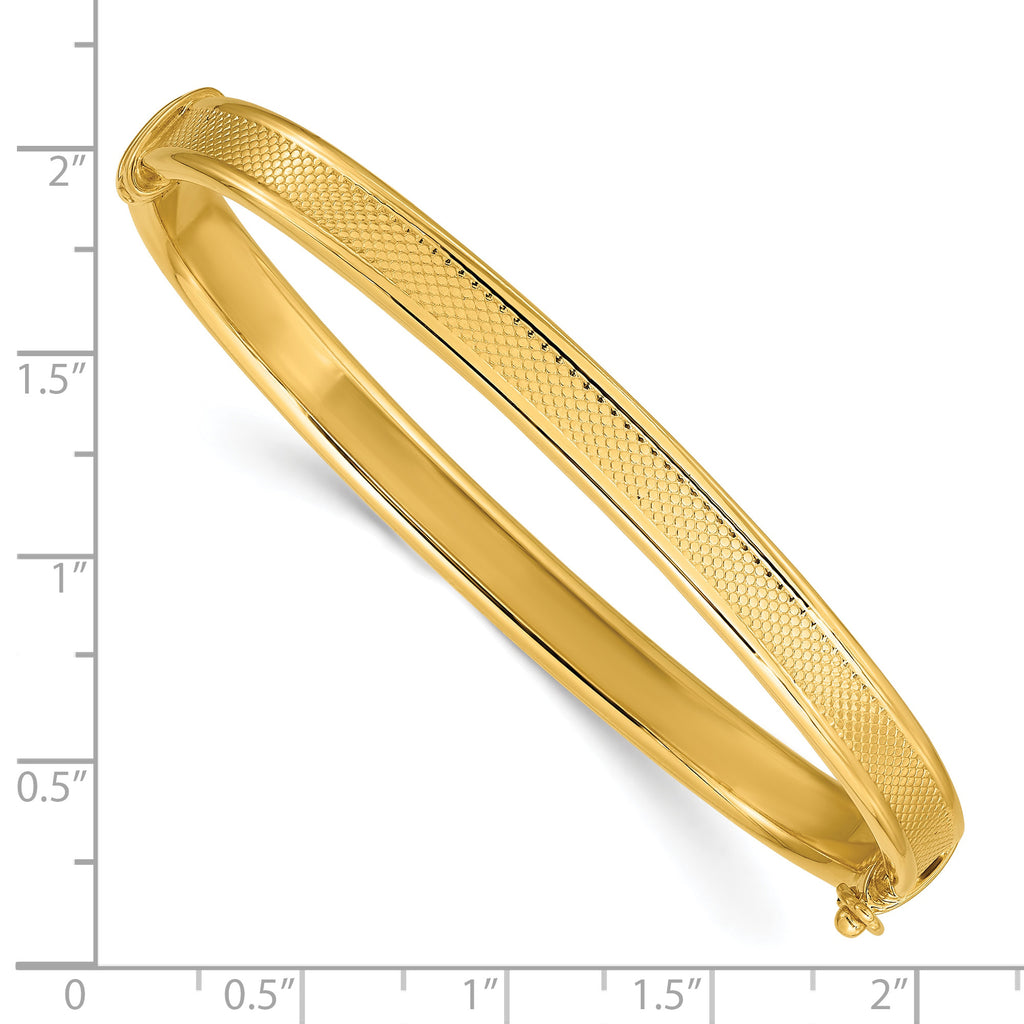 14K Polished and Textured Hinged Bangle