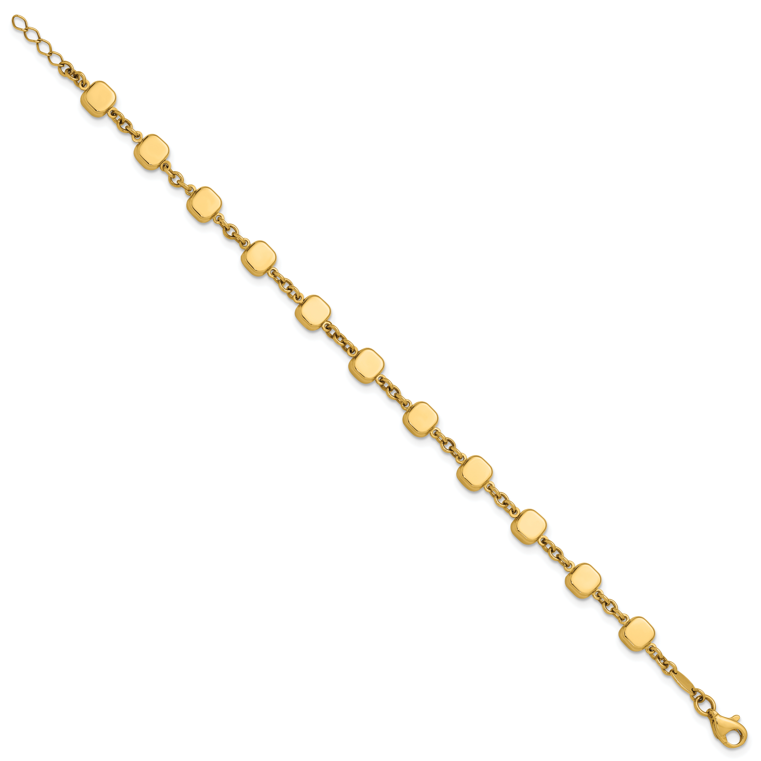 14K Polished Geometric Square with .5 in ext. Bracelet