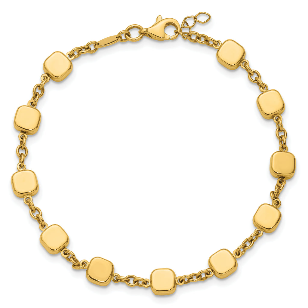14K Polished Geometric Square with .5 in ext. Bracelet