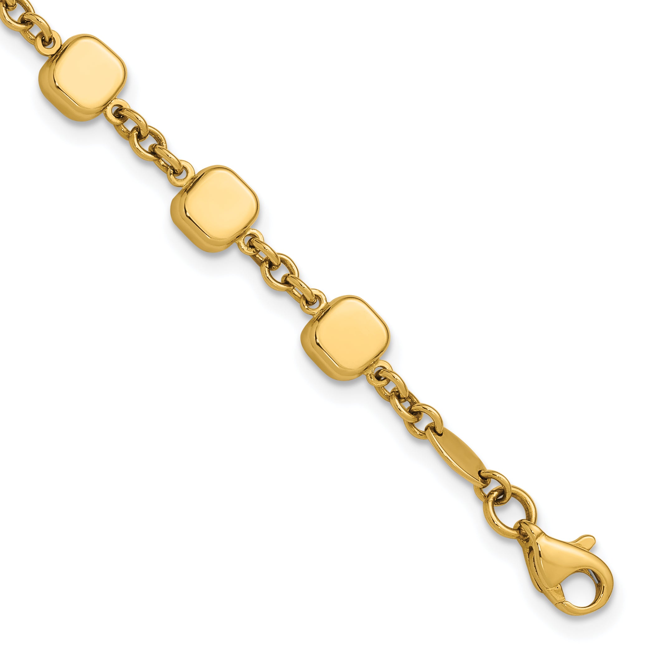 14K Polished Geometric Square with .5 in ext. Bracelet