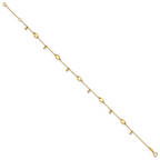 14K Oval and Bead Dangle 9 inch Plus 1 inch Extender - Total 10 inch Anklet