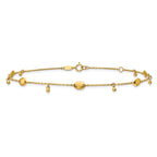 14K Oval and Bead Dangle 9 inch Plus 1 inch Extender - Total 10 inch Anklet