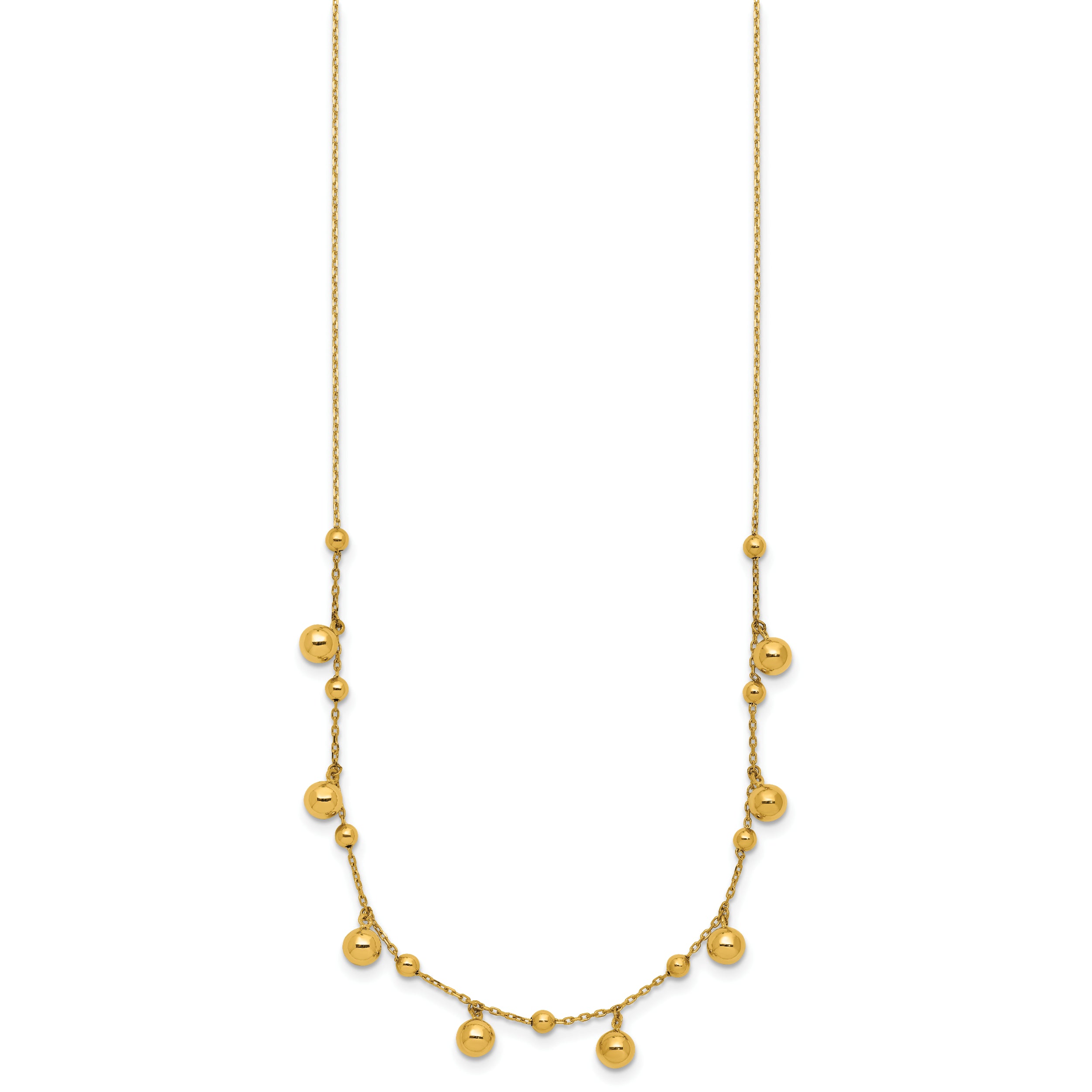 14K Polished Dangle Beaded w/2in Ext. Necklace