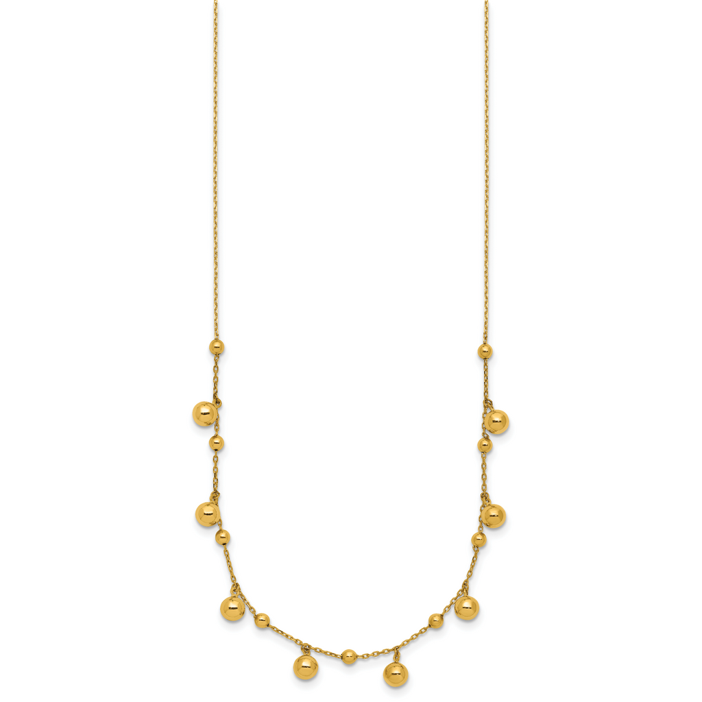 14K Polished Dangle Beaded w/2in Ext. Necklace