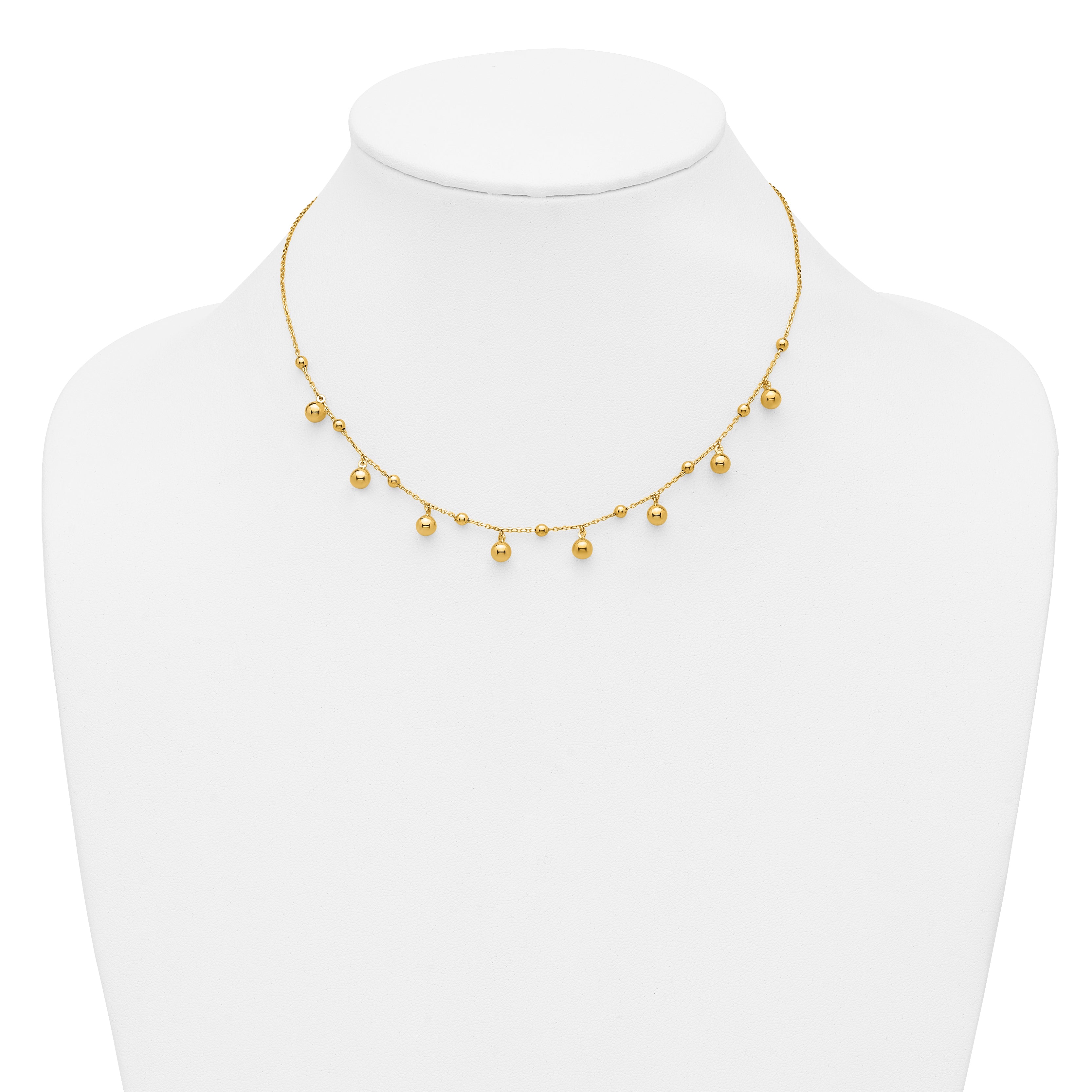 14K Polished Dangle Beaded w/2in Ext. Necklace
