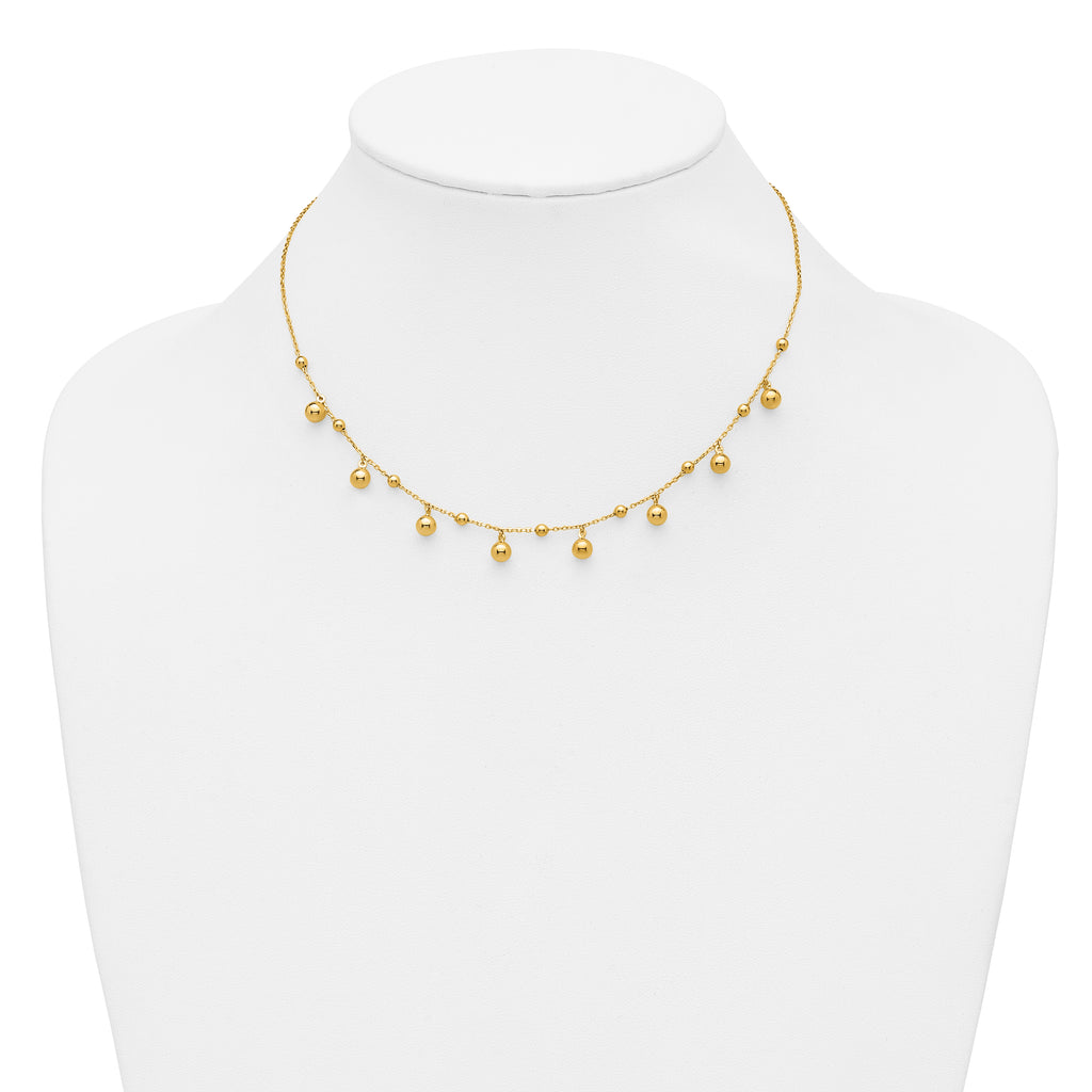 14K Polished Dangle Beaded w/2in Ext. Necklace