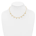 14K Polished Dangle Beaded w/2in Ext. Necklace