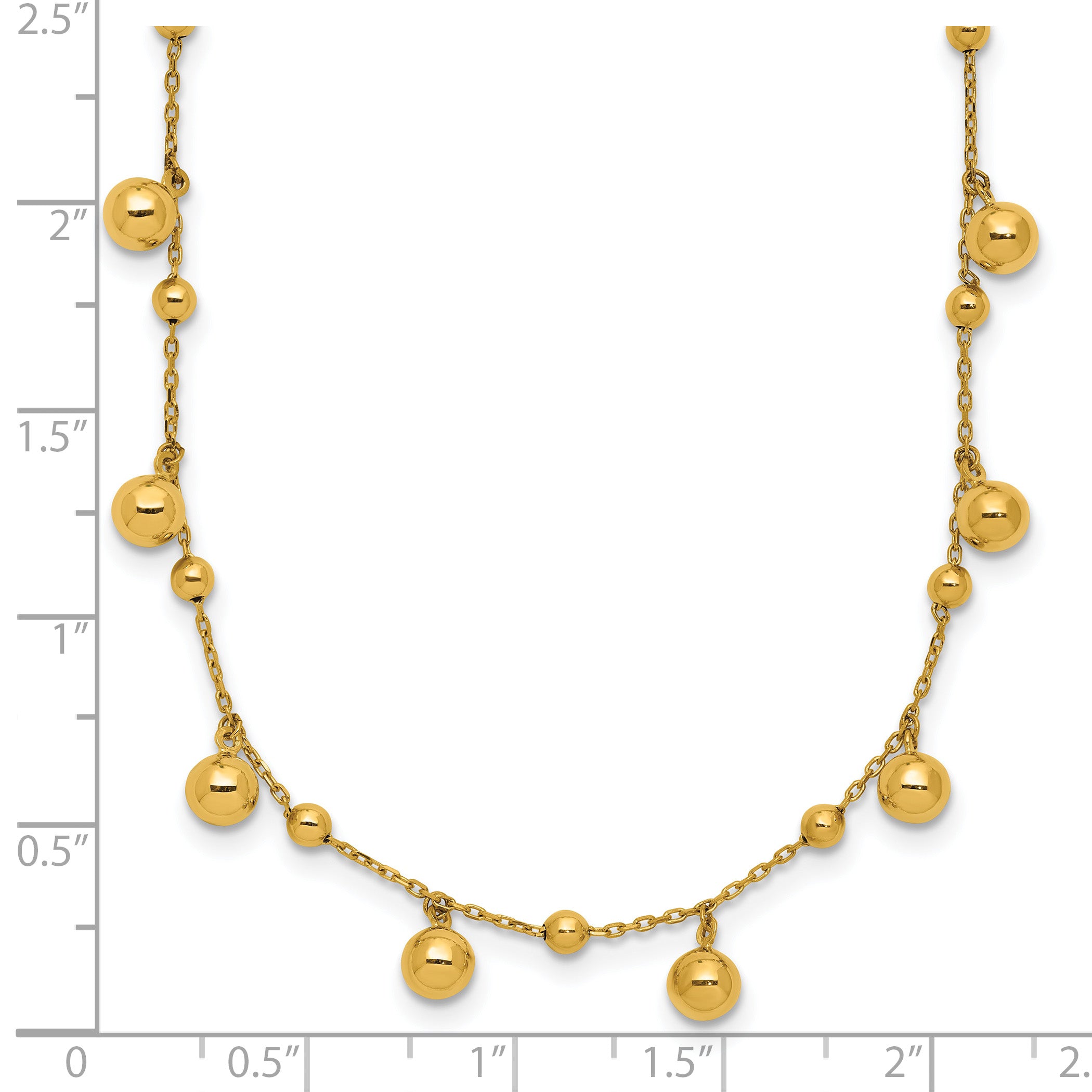 14K Polished Dangle Beaded w/2in Ext. Necklace