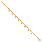 14K Polished Dangle Beaded with .5in ext. Bracelet