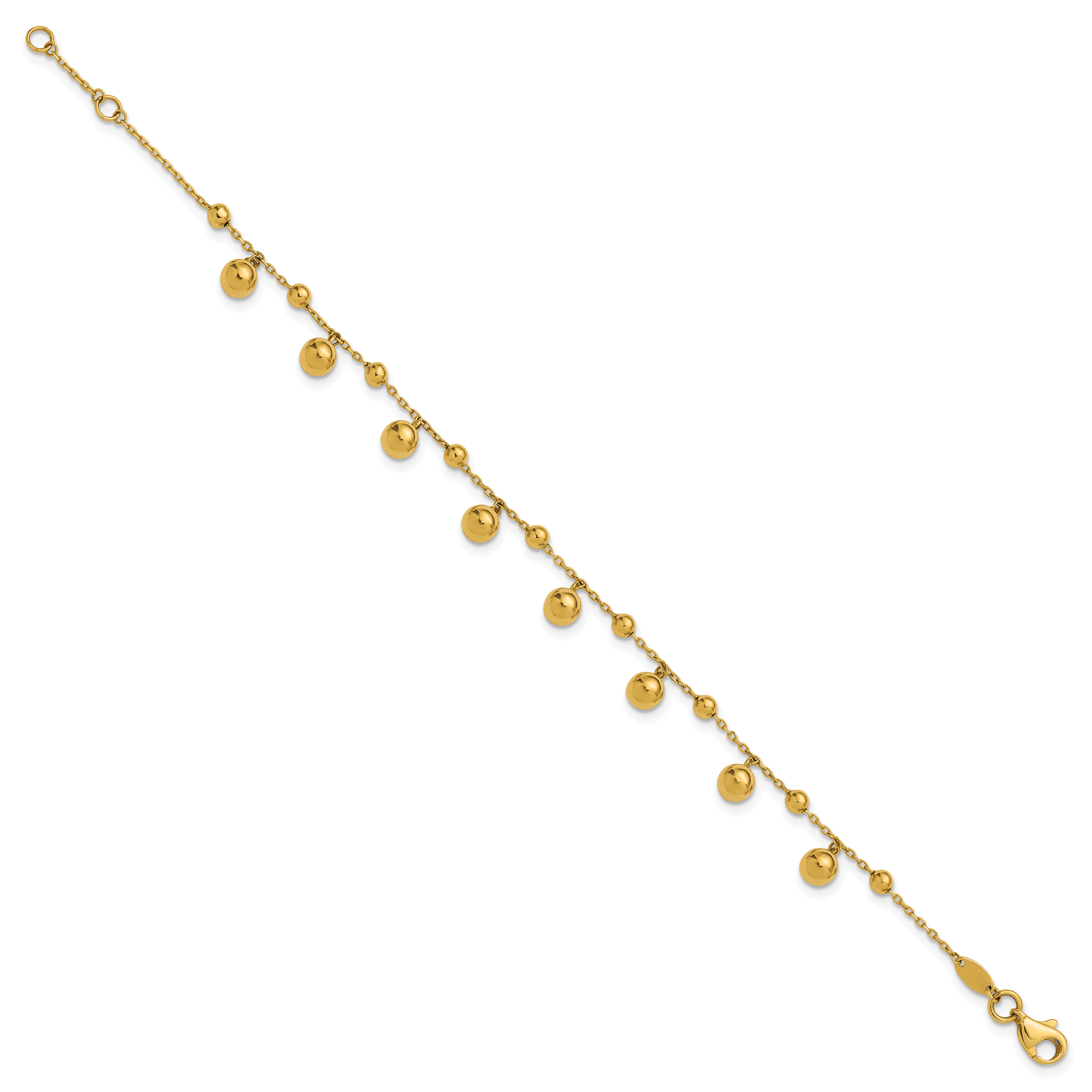 14K Polished Dangle Beaded with .5in ext. Bracelet
