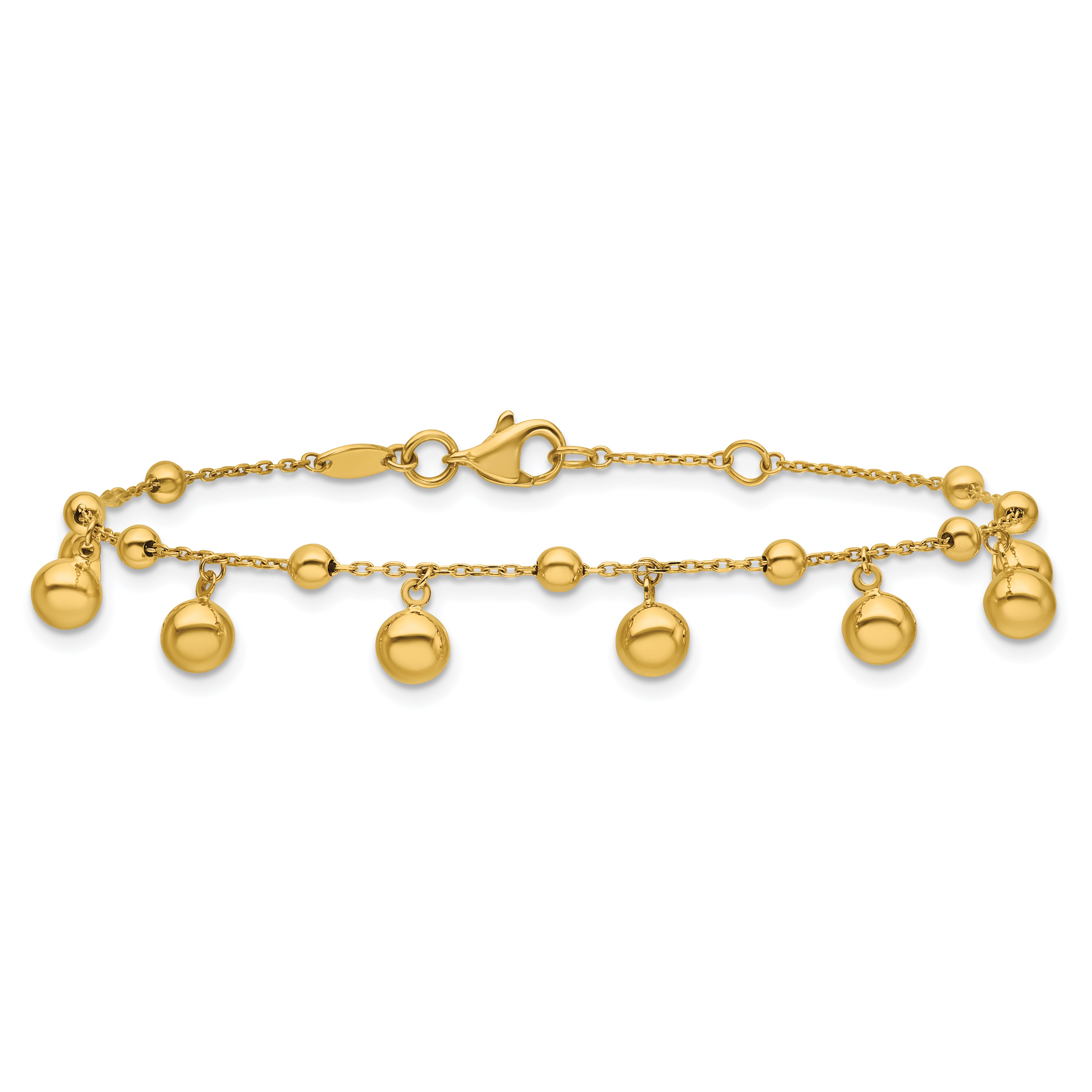 14K Polished Dangle Beaded with .5in ext. Bracelet